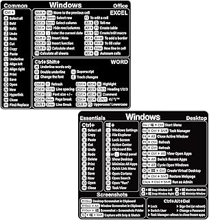 Microsoft Windows + Word/Excel Quick Reference Guide Keyboard Shortcut Stickers, Laptop Keyboard Shortcuts Stickers for Windows, for Any PC Laptop or Desktop SM (Black)