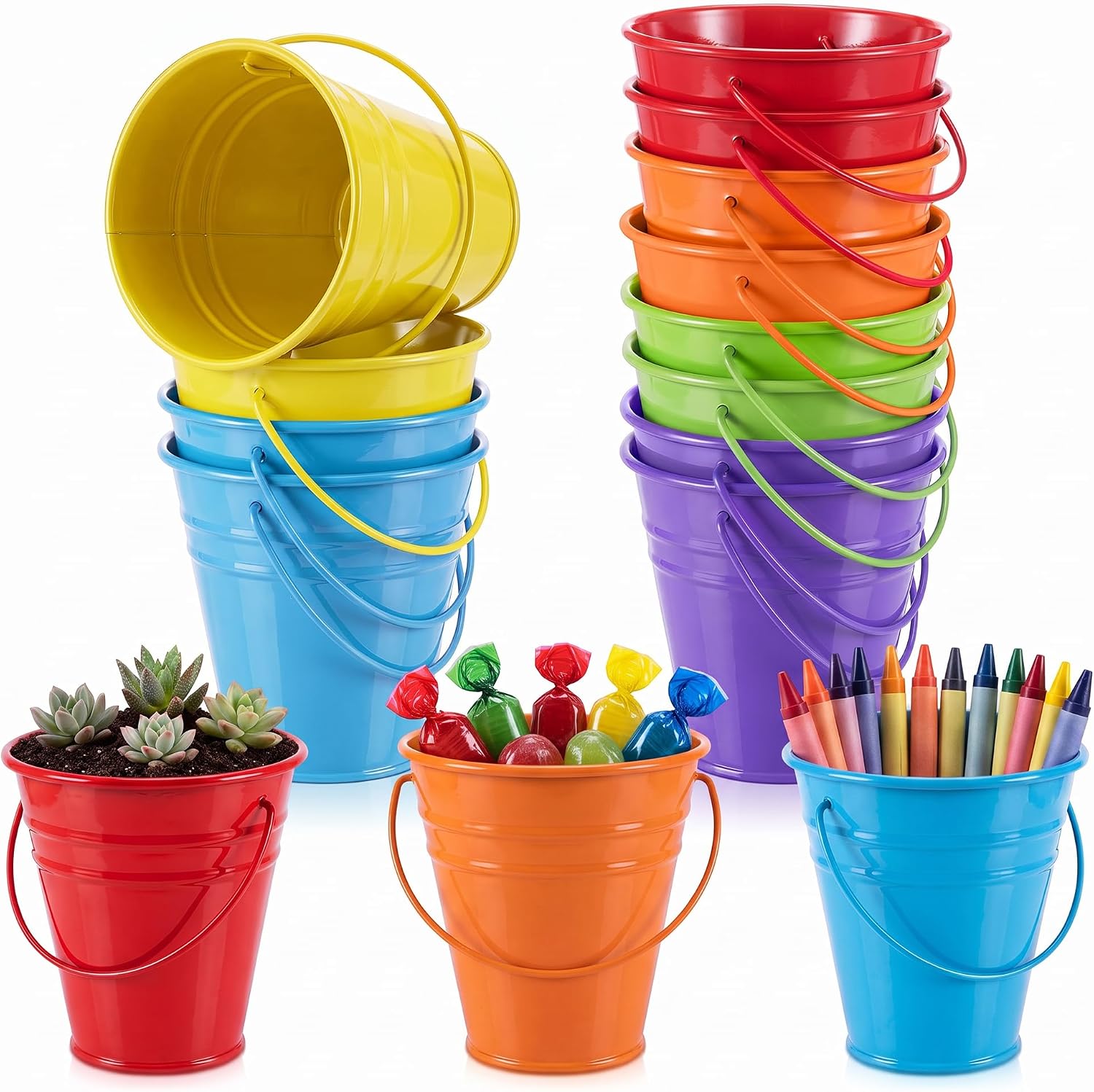 Sadnyy 3.5 Inch,12 Pcs Small Metal Bucket with Handle Mini Pail,Silver
