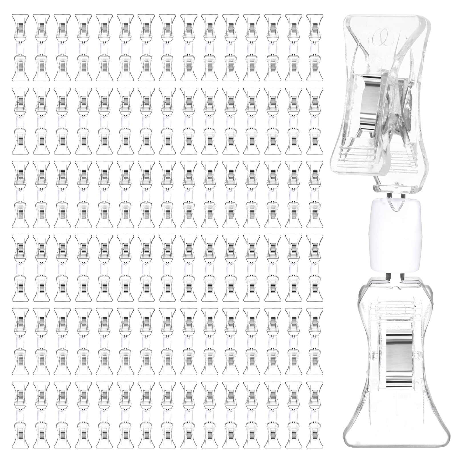100 clips de doble cara para letreros – Mini clip giratorio de plástico transparente para etiquetas de ropa, tarjetas de visita al por menor