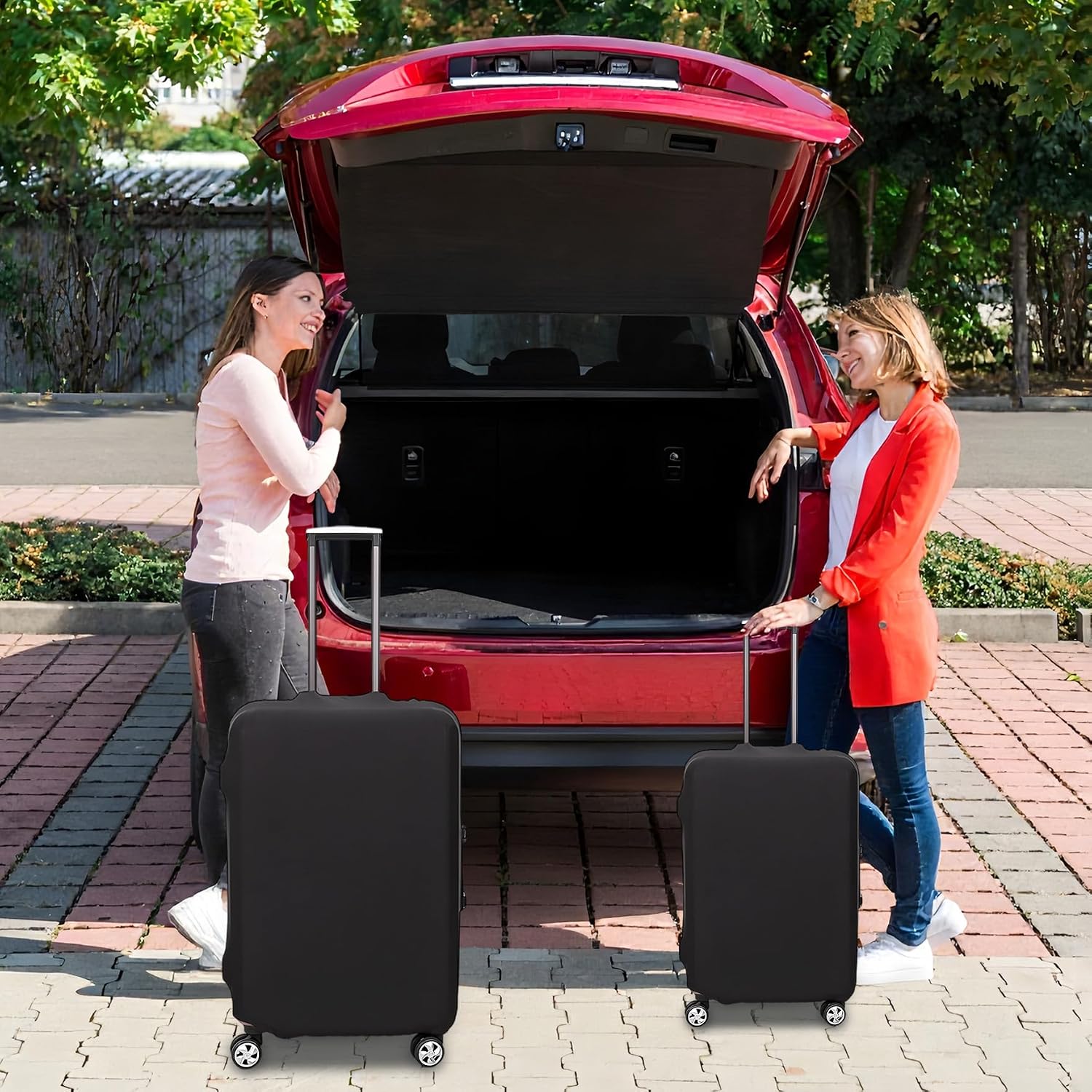 Klmnop 3 Pack Suitcase Covers for Luggage 18-28 Inch - Elastic, Scratch-Resistant Luggage Protectors | Washable Travel Luggage Cover Set(Black)