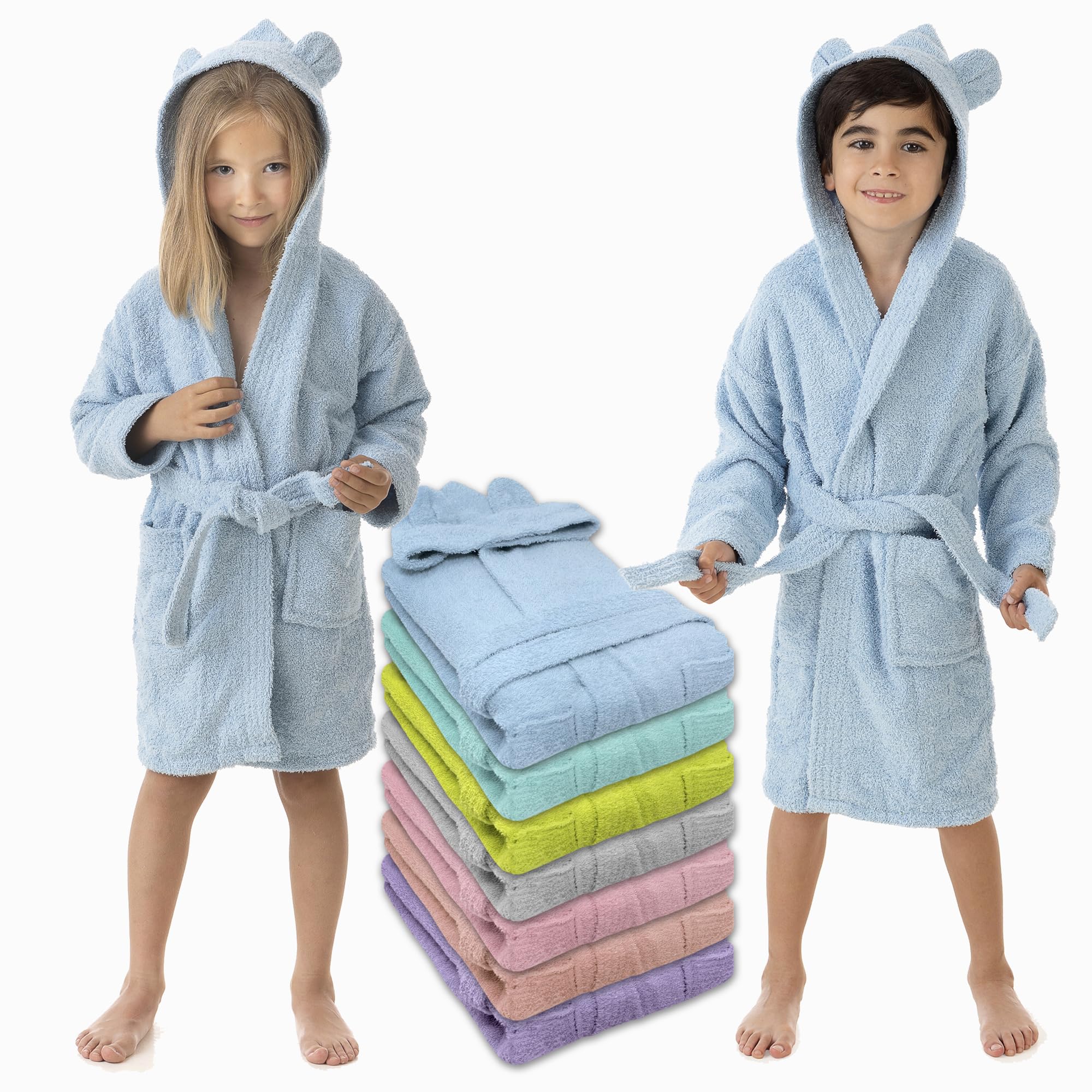 LEBENGOOD - Accappatoio Bambini adolescenti Cotone: Bambino, Bambina, 100% Cotone OEKO-TEX - 2 tasche, cintura, cappuccio