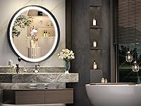 Vista 91 de Hasipu Espejo de baño LED con luces de 40 x 26 pulgadas, espejo de luz con marco de metal negro para tocador, antiniebla, regulable, 3