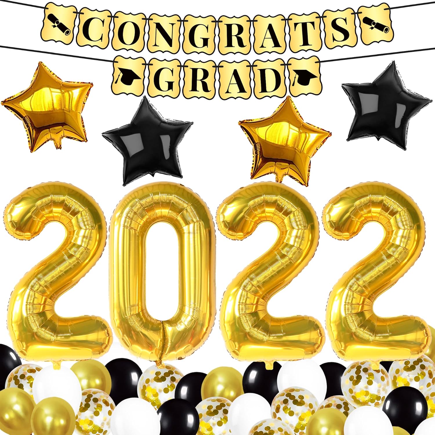 Black and Gold Graduation Party Decorations 2022 Pack of