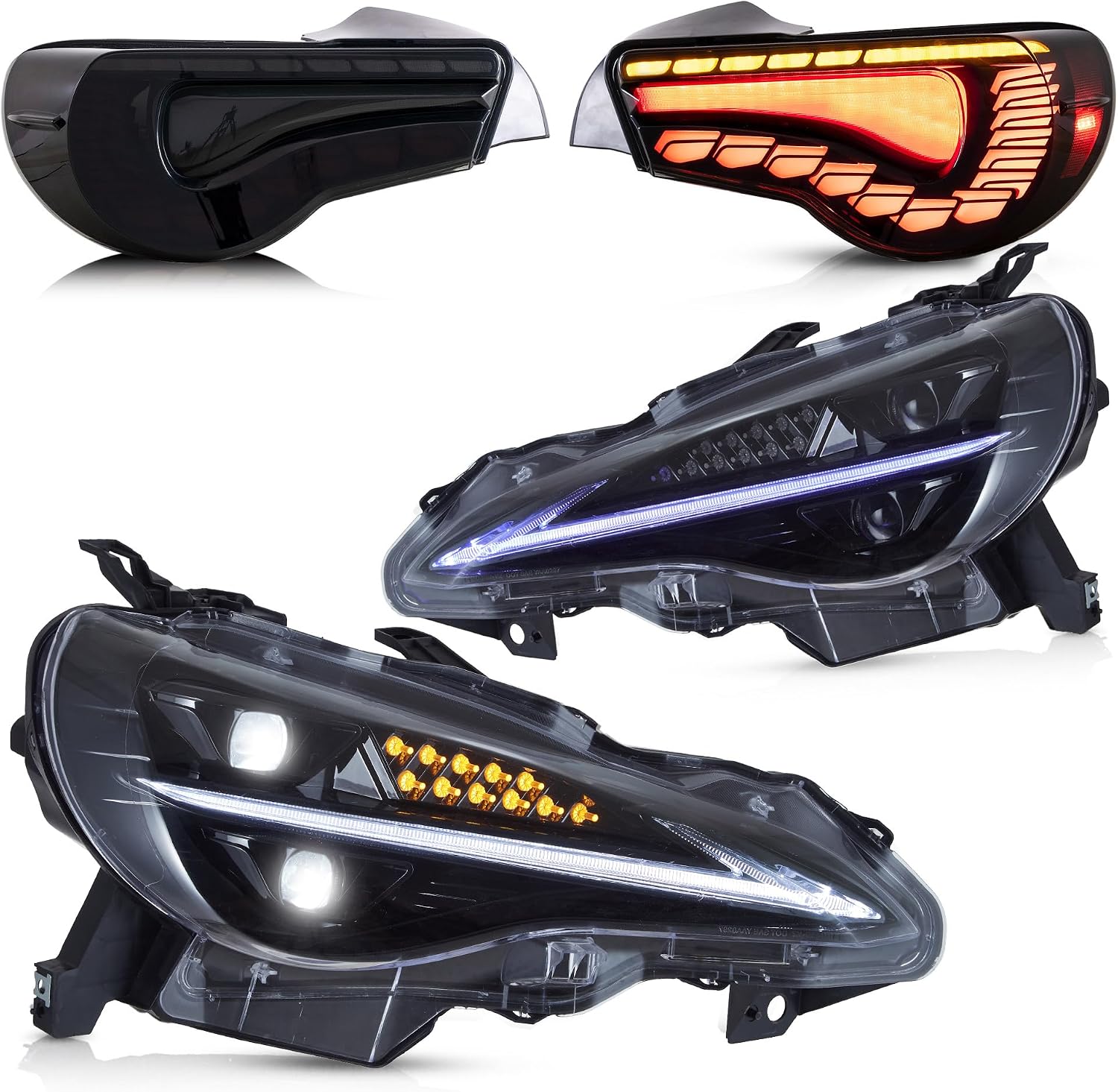 VLAND LED Headlights and Smoked Tail Lights For 2012-2021 GT86 / 2013-2016 Scion FR-S / 2013-2021 Subaru BRZ, Driver side & Passenger side