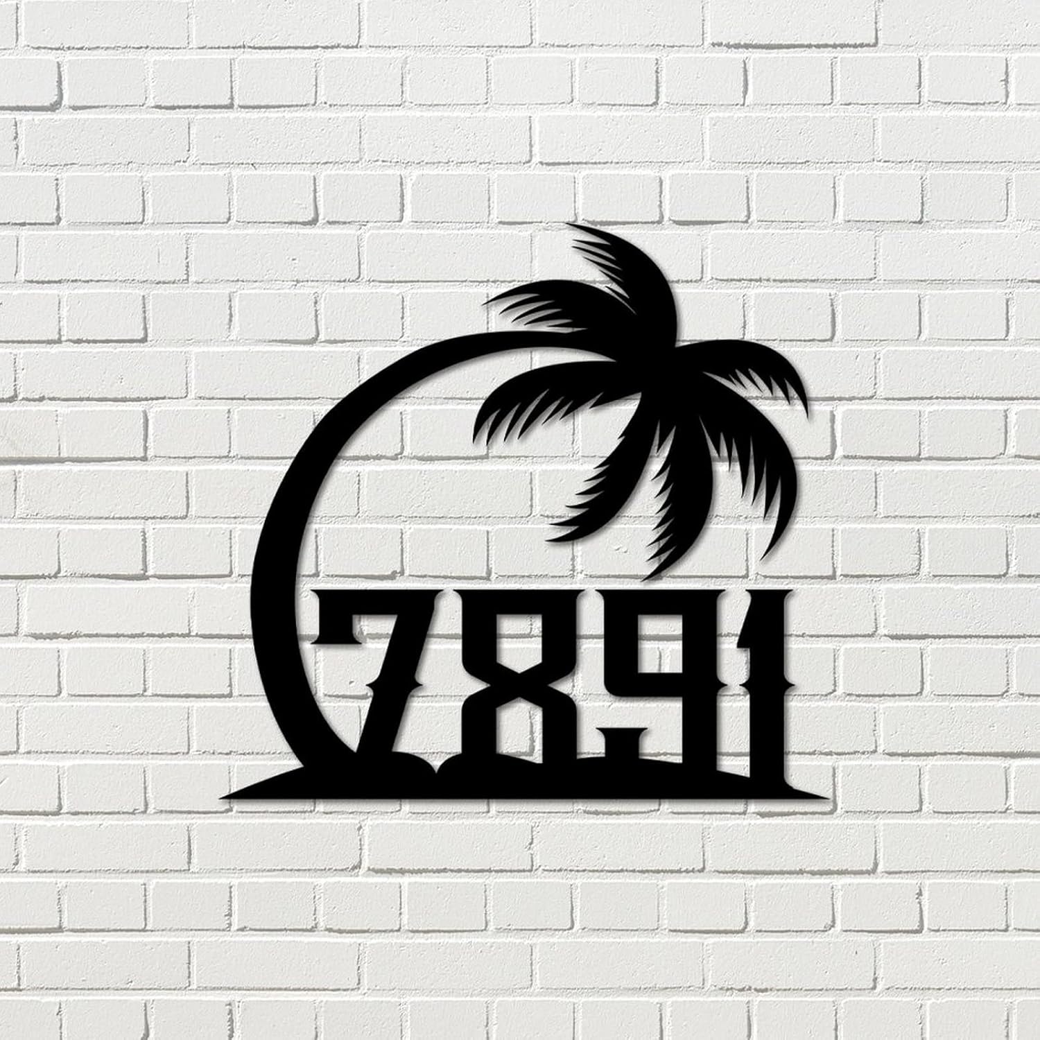 Address Sign Personalized Personalized Palm Tree House Number Address Metal Sign 1 House Number Street Name Wall Mounted Sign Outside Decorations Metal Farmhouse for House, Street, Door 3D Easy Black