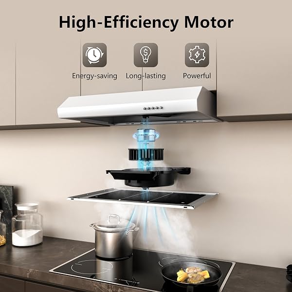 FIREGAS 60cm Visor Cooker Hood Undercabinet Hood Wall Mounted Kitchen Extractor Fan 600mm Top Vented Range Hood, White - 3