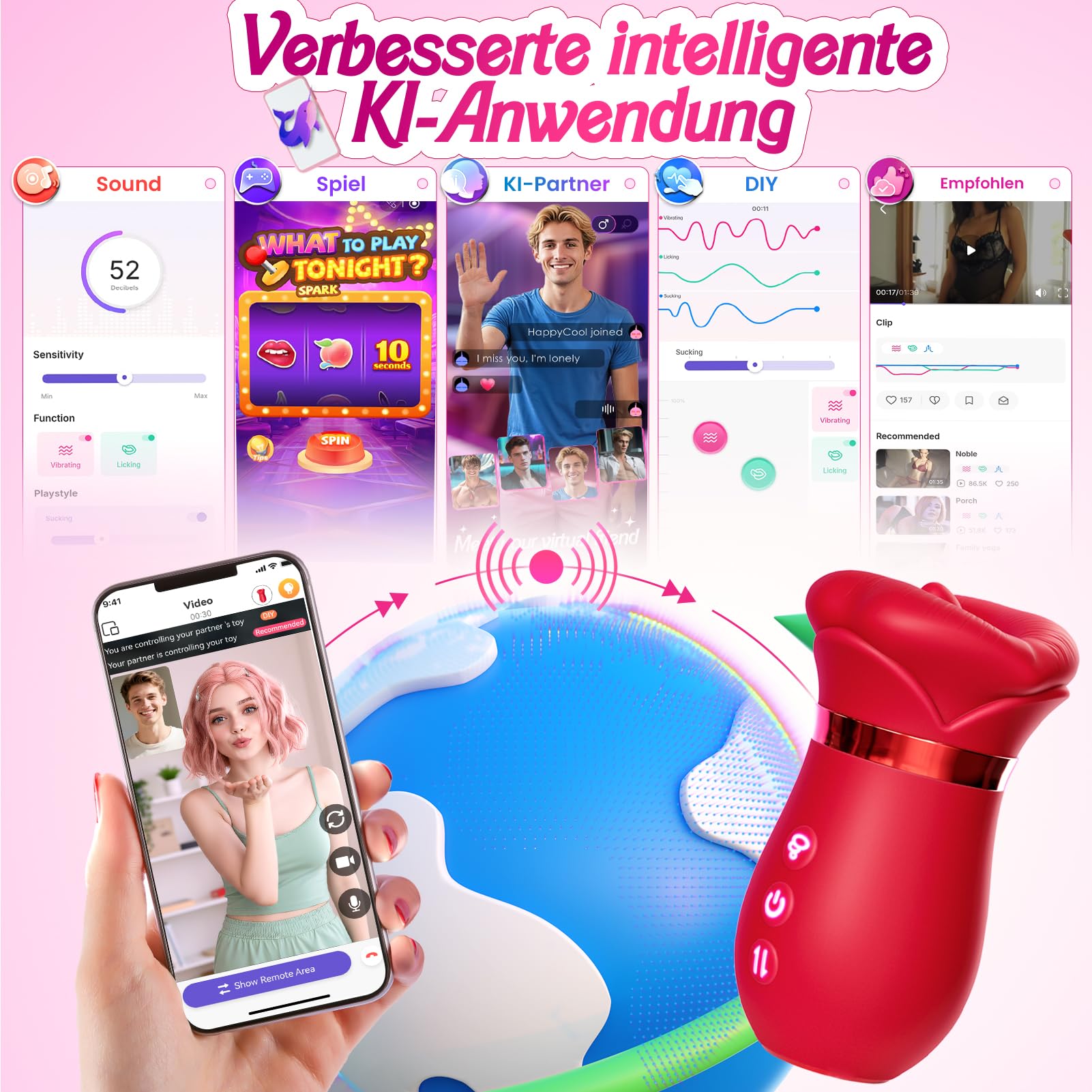 Vibromasseur Sex Toýs Femme, 5EN1 Sex Toys Vibromasseurs Feminin à Distance, 10 Vibrations Sextoyse Femme Clitoridienne, 3 Auto 1 Manuel Aspirations Sextoy Vibro Clitoridiennes Sextoys Pompes à seins