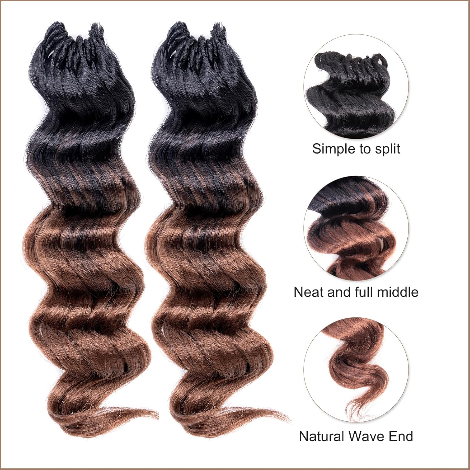 Toyotress Ocean Wave Crochet Hair - 9 Inch 8 Packs Ombre Brown Ocean Wave Braiding Hair, Beach Curl Deep Twist Water Wave Short Curly Synthetic Hair Extensions (9 Inch, OT30-8P)