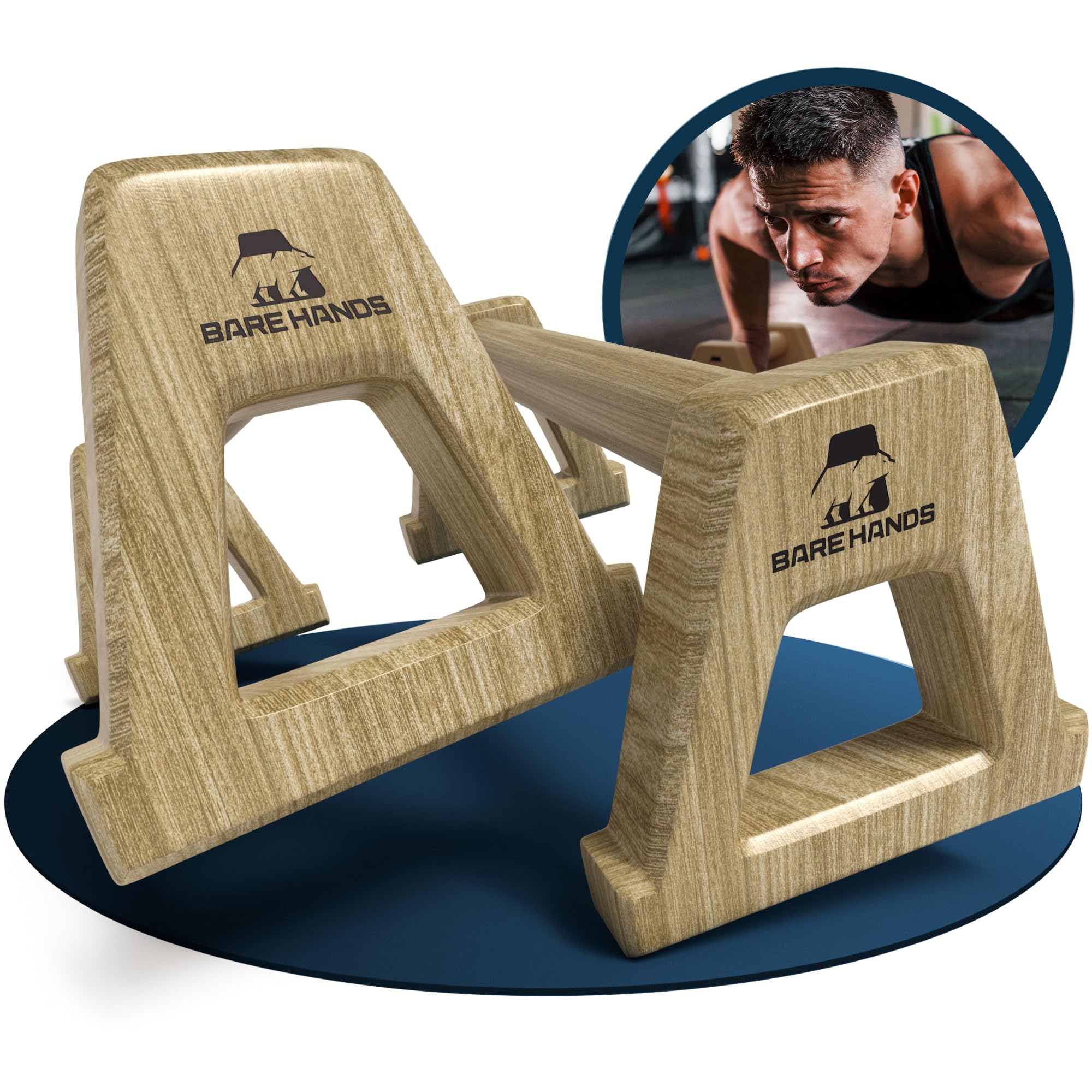 Müller & Blum Parallet wood, non-slip push up handles, premium calisthenics equipment for indoor and outdoor use, joint-friendly push up bar, strength training, loadable handstand, push ups