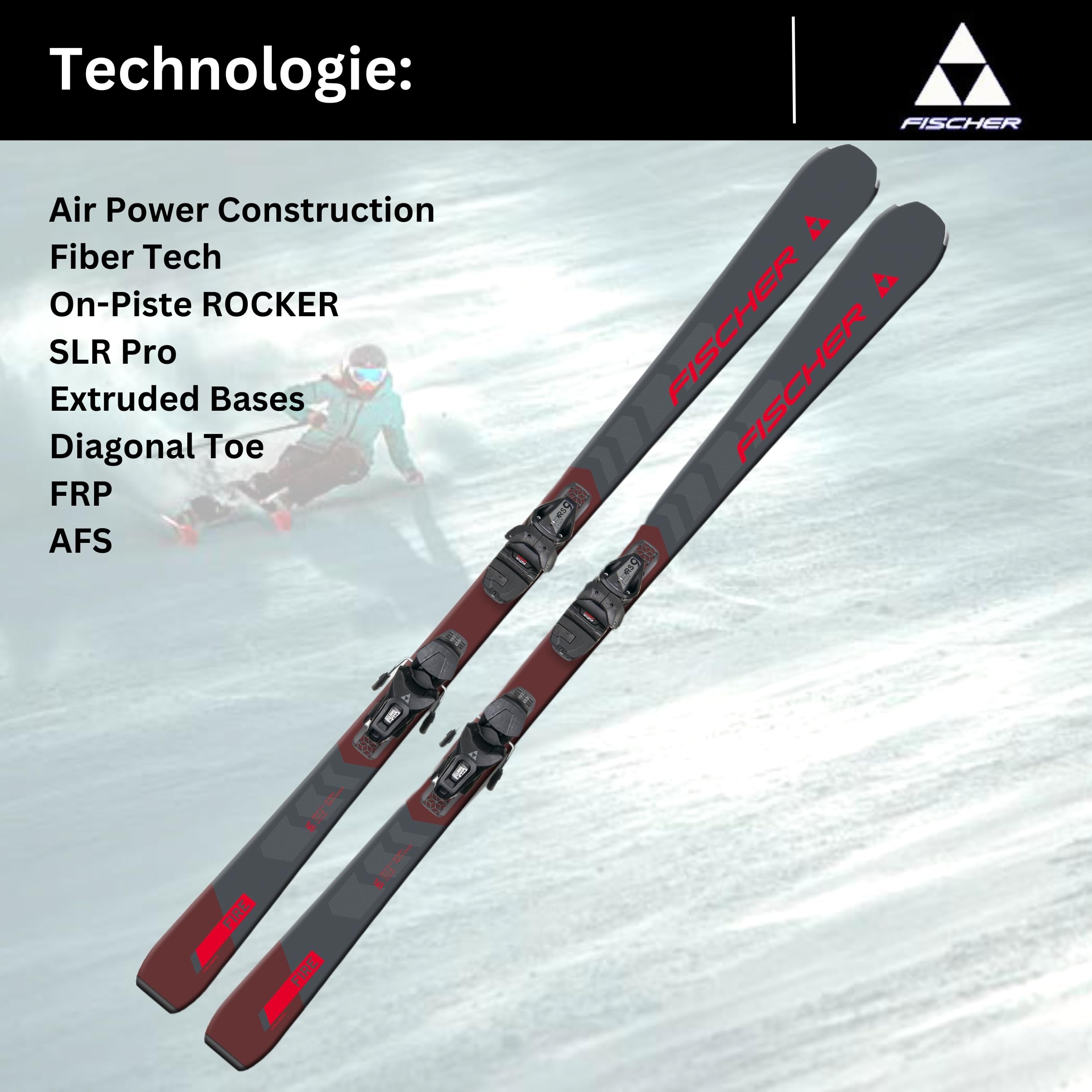 Sci alpino Carvingski On-Piste-Rocker – Fischer RC Fire SLR – con attacco RS9 SLR Z2,5 – 9 – All Mountain Ski – adatto per principianti e esperti