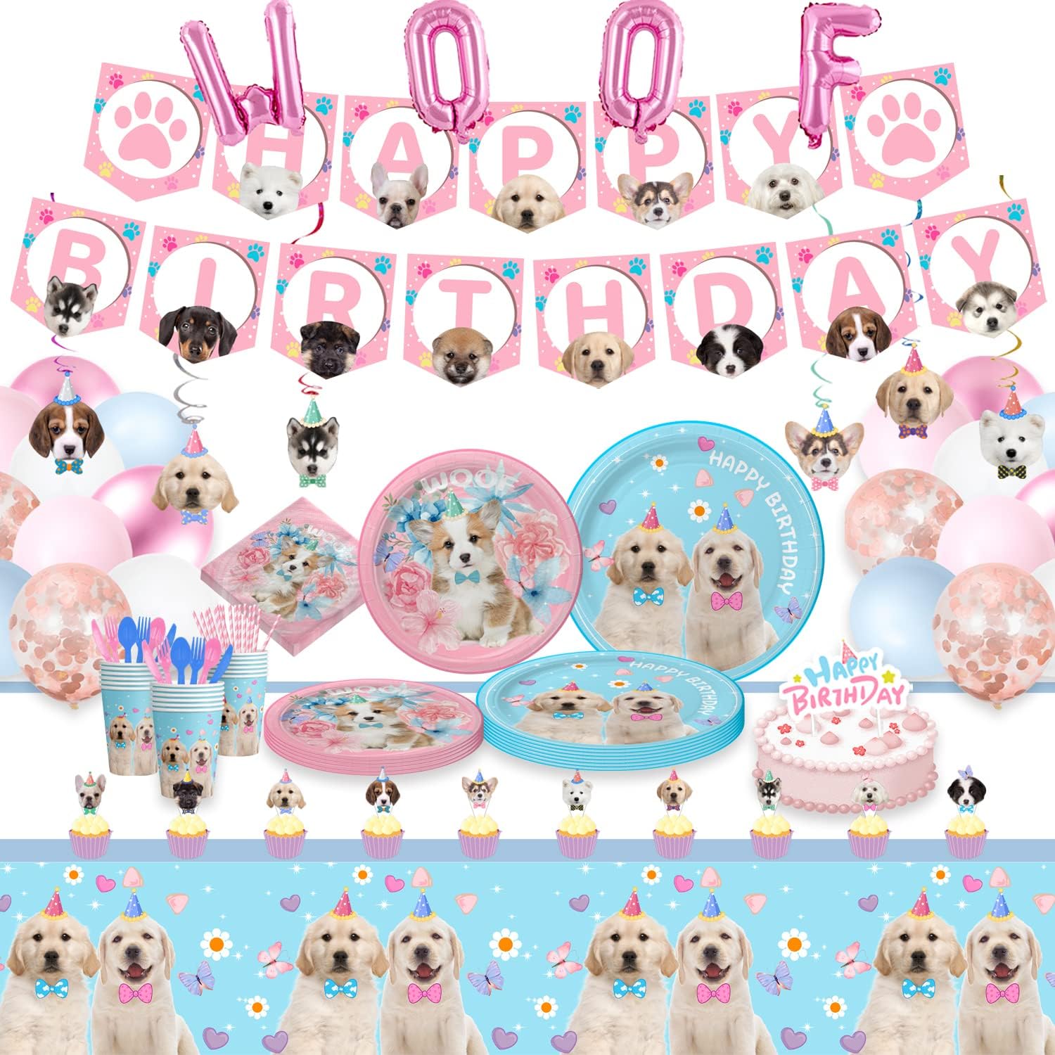223 Pieces Cat Party Supplies Set - (Serves 20) - Cat Birthday Party Decorations for Girls/Boys - Kitten Disposable Dinnerware with Happy Birthday Banner Large Foil Balloons Cake Topper, Plates Cups,