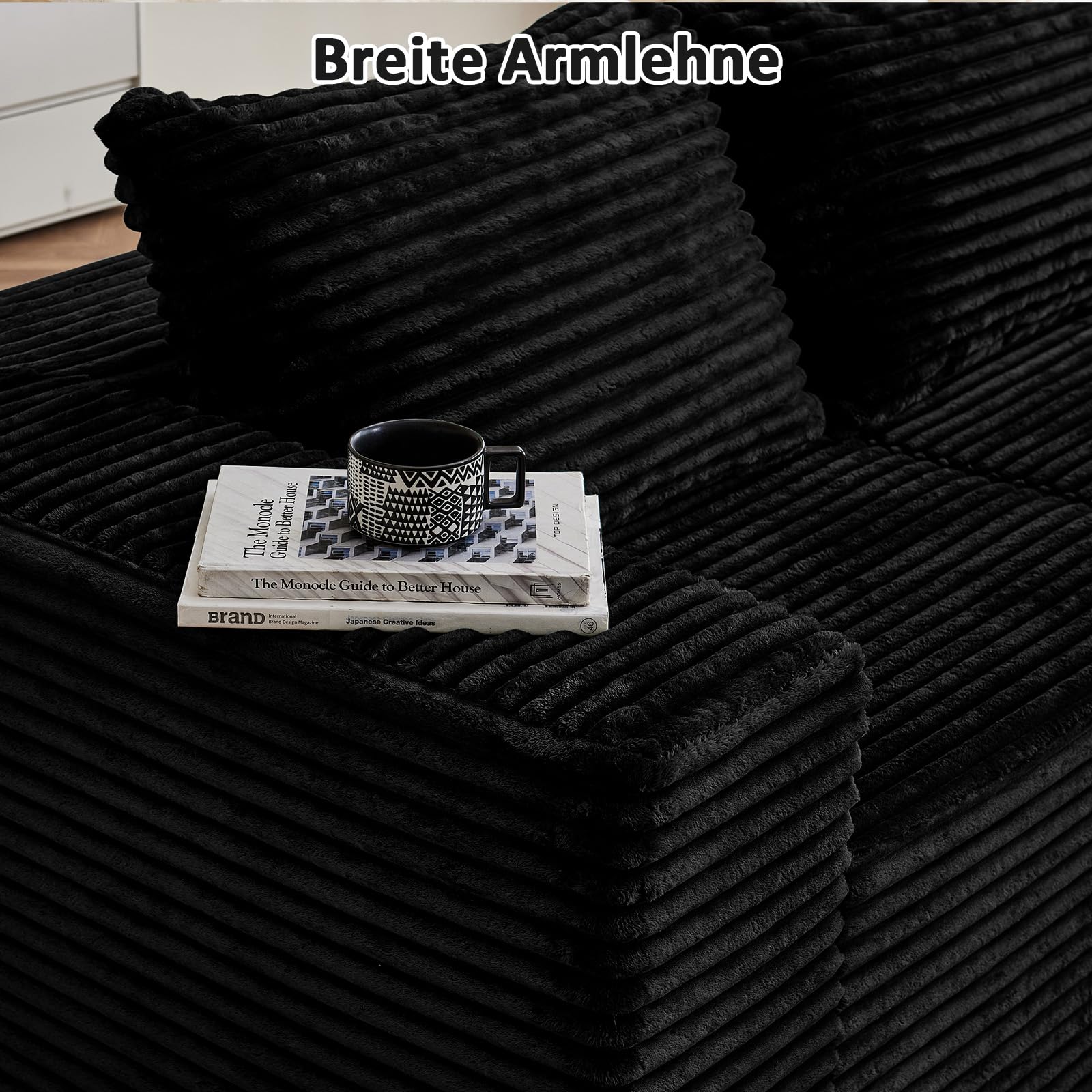 Vamcheer Modulares Ecksofa mit Schlaffunktion – L-Form Sofa als Wohnlandschaft, Big Sofa im Cloud Couch und Boneless Couch Design, Sofas & Couches fürs Wohnzimmer, Schwarz