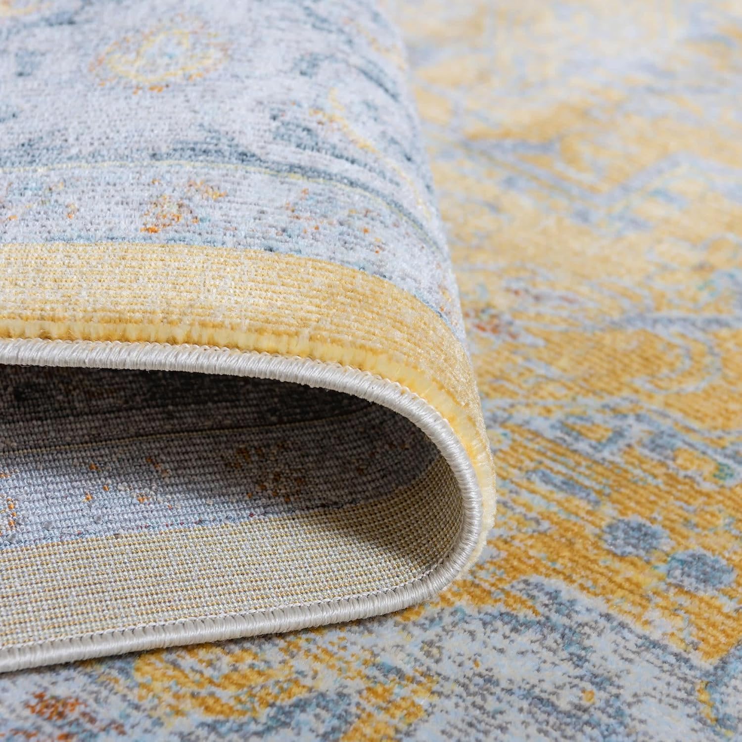 Unique Loom Baracoa Collection Area Rug - Prado (5' 5" Round, Yellow/ Ivory)