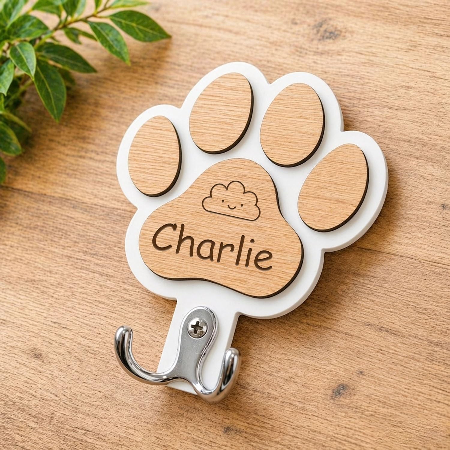 Personalized Engraved Name Dog Paw Hook Pet Leash Holder Home Decor Gift