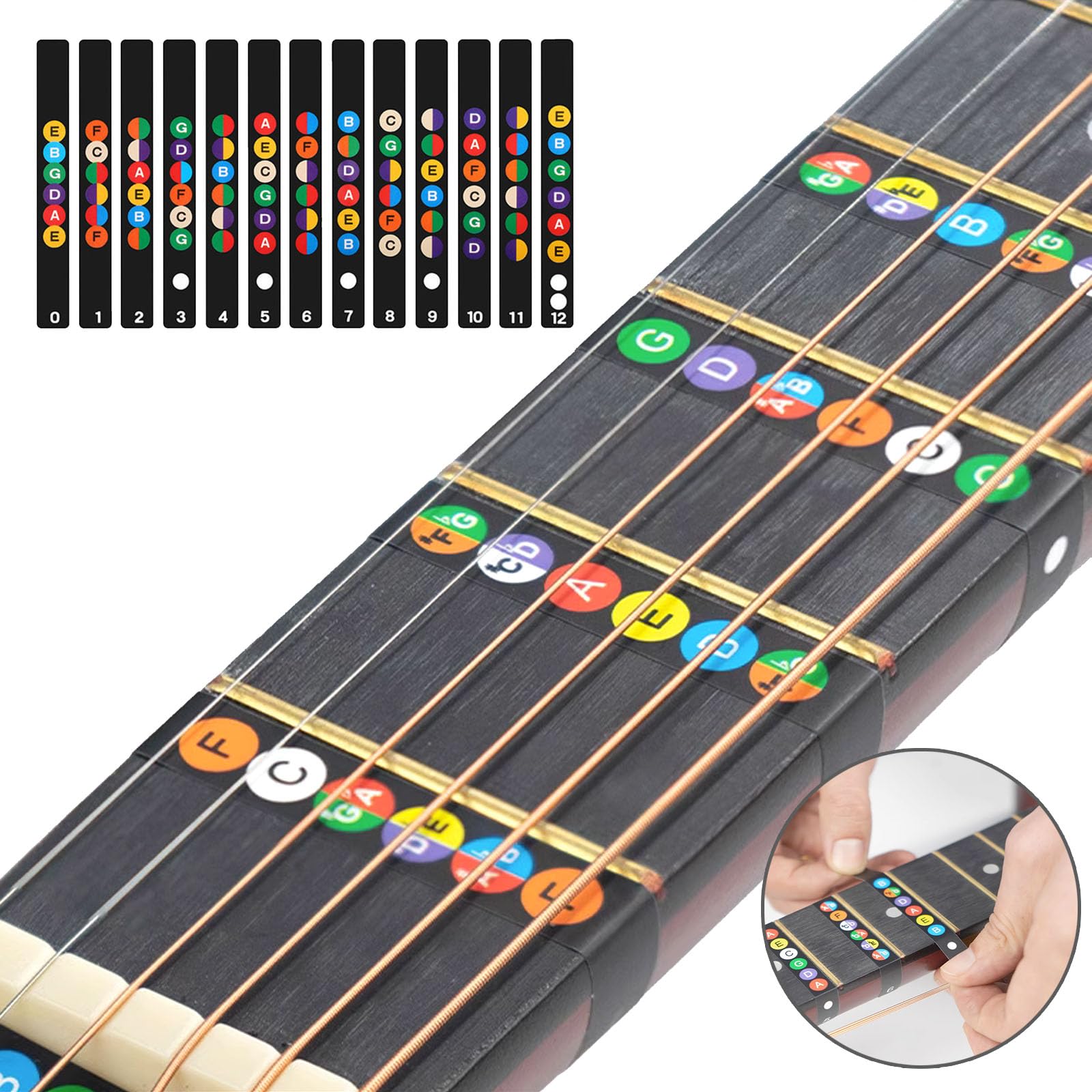 Kit di accessori per chitarra acustica, 60 pezzi, tra cui corde per chitarra, accordatore, capotasto, strumento 3 in 1, porta plettro, perni del ponte, dadi e selle, protezione per le dita, plettri
