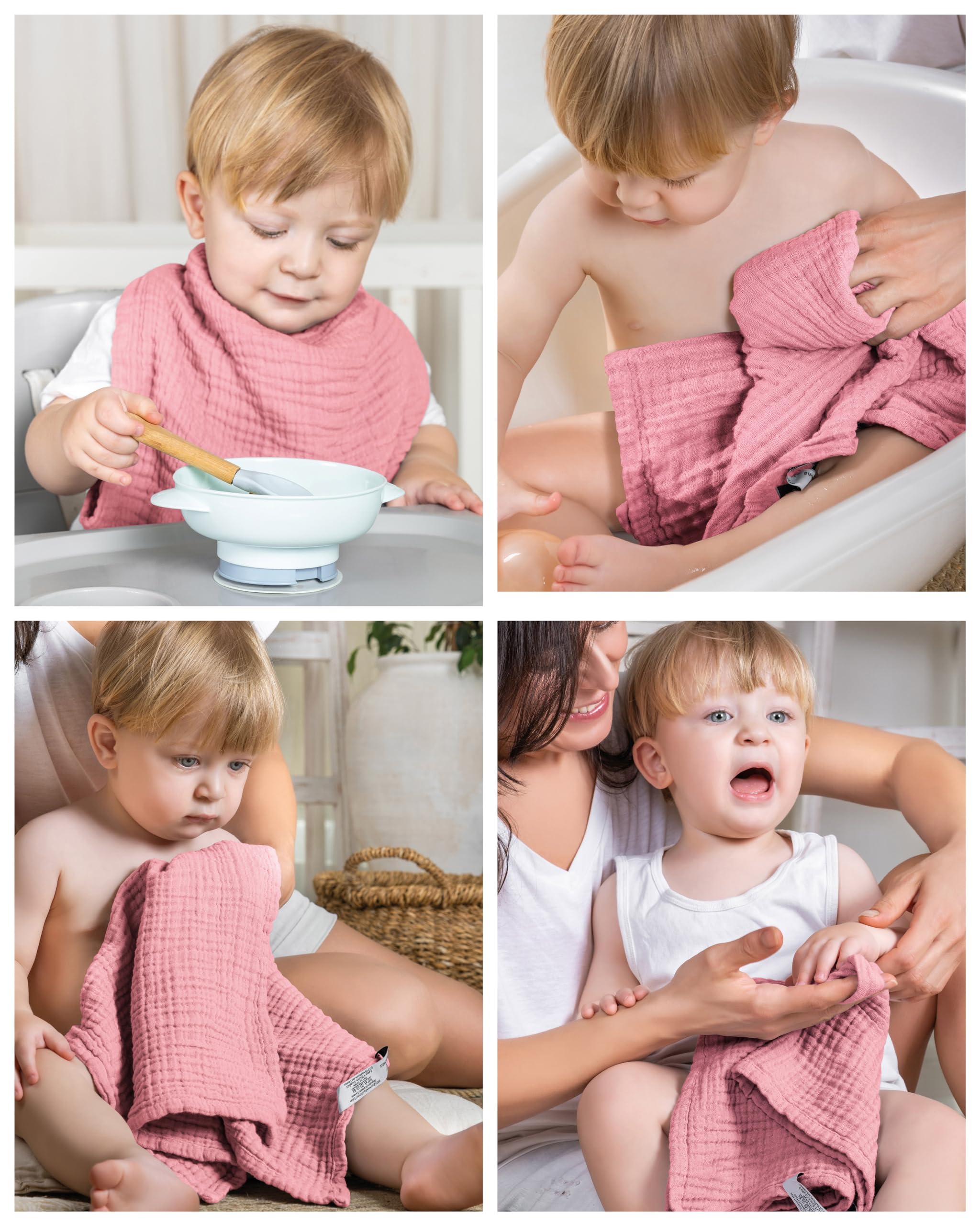 LAYNENBURG Lot de 10 Linge de Crachat Premium Bébé en Mousseline Extra Douce - 100% Coton - 30x50cm - Oeko Tex 100 - Linge en Mousseline comme Langes de Gaze ou Couches en Tissu (Vieux Rose)