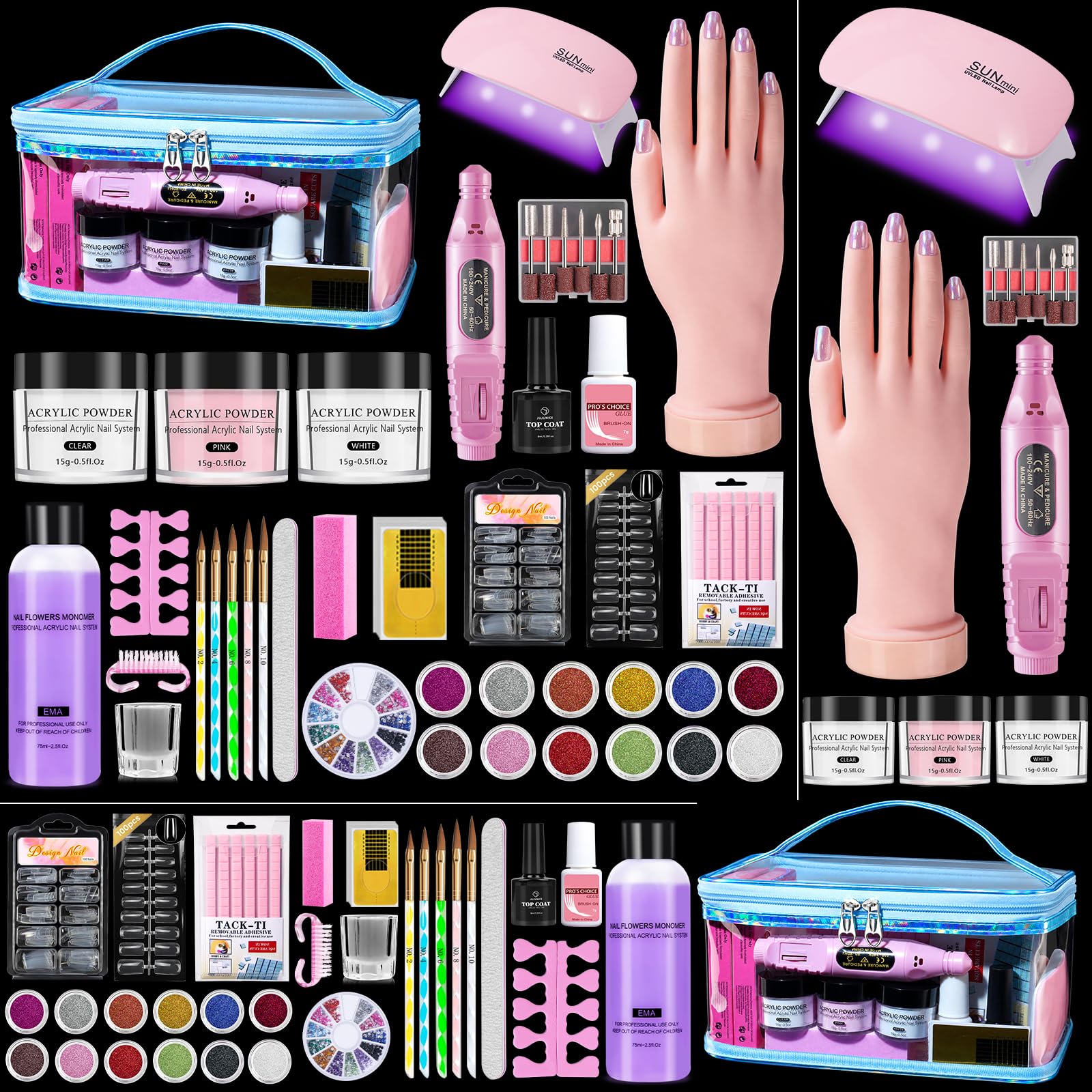 Acrylic Nail Kit for Beginners with Everything Practice Hand & Storage Bag Nail