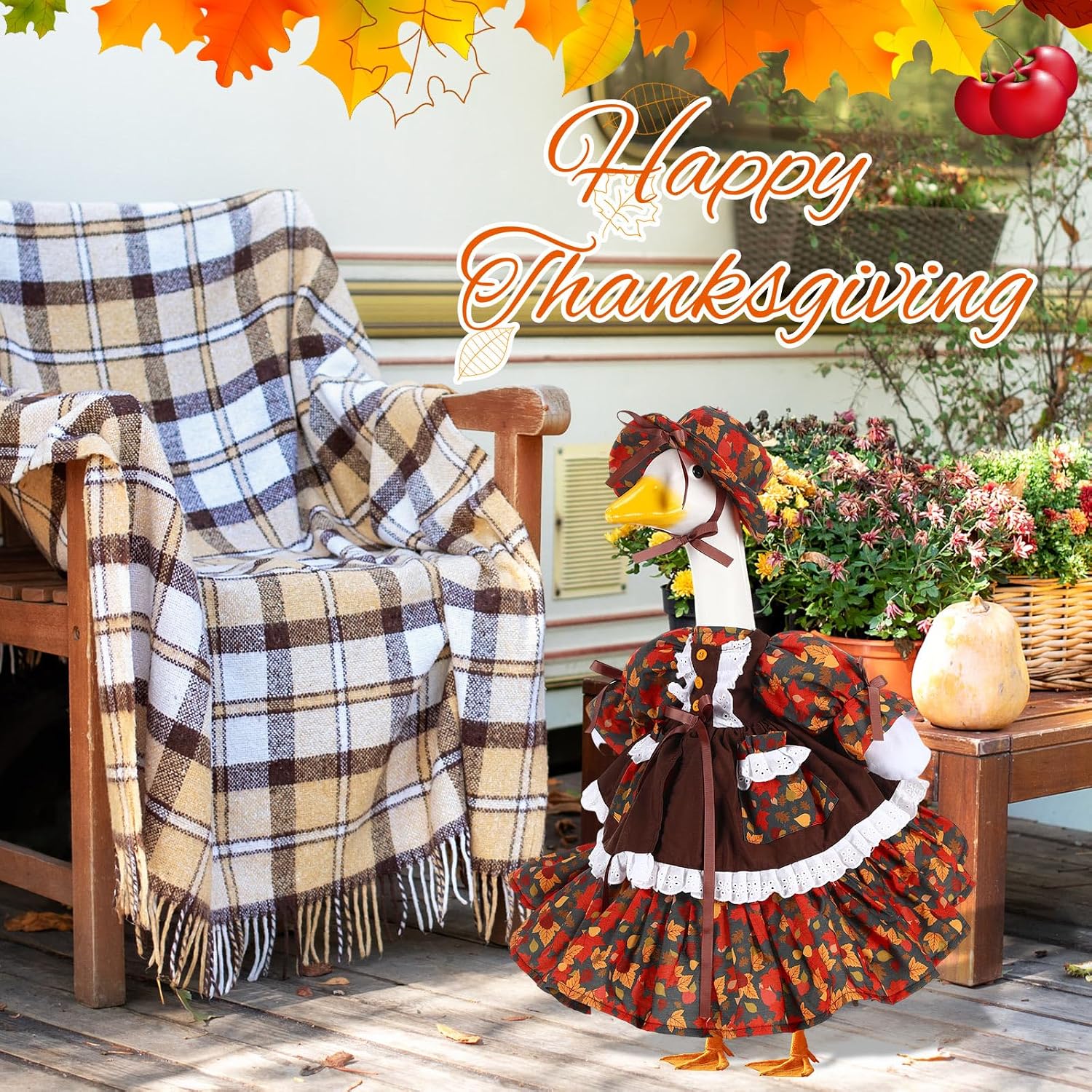FuWeave Fall Porch Goose Outfit for Lawn Cement image 5