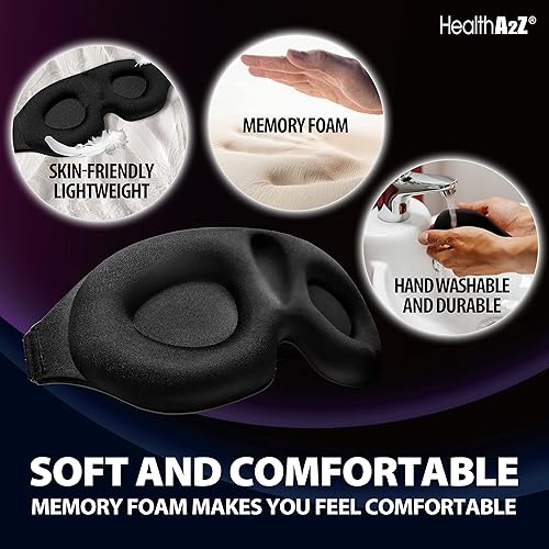 Miniatura 5 de HealthA2Z Antifaz para dormir, tecnología termoadherida, fácil de ajustar, ideal para meditación, yoga, viajes, siesta, insomnio, negro