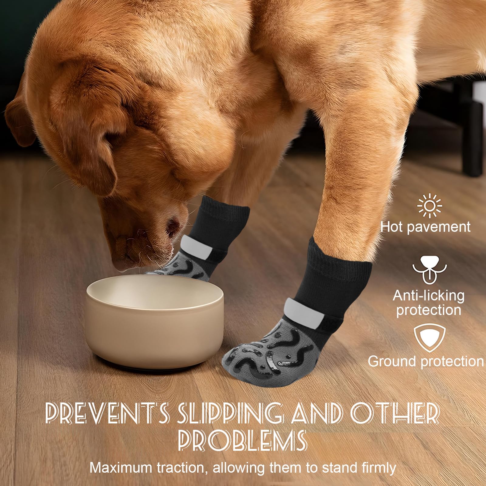 WideSmart 2 works Dog Socks Paws Stop Licking,Anti Slip Dog Socks,Dogs Paw Protectors with Adjustable Strap,Protectors Prevent Scratching for Senior Dogs Hardwood Floors Indoor Walking(Size L) - Image 4
