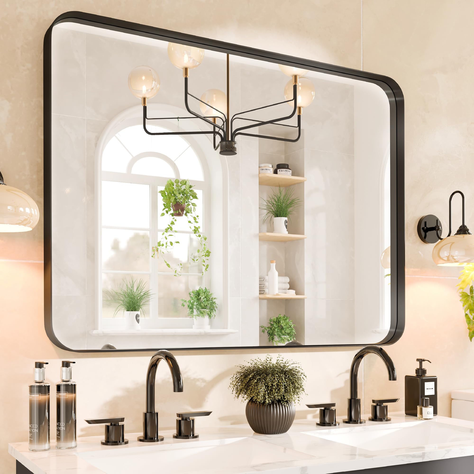 Amazon.com: Elegantsy 40x30 Black Bathroom Mirror - Black Metal Framed ...