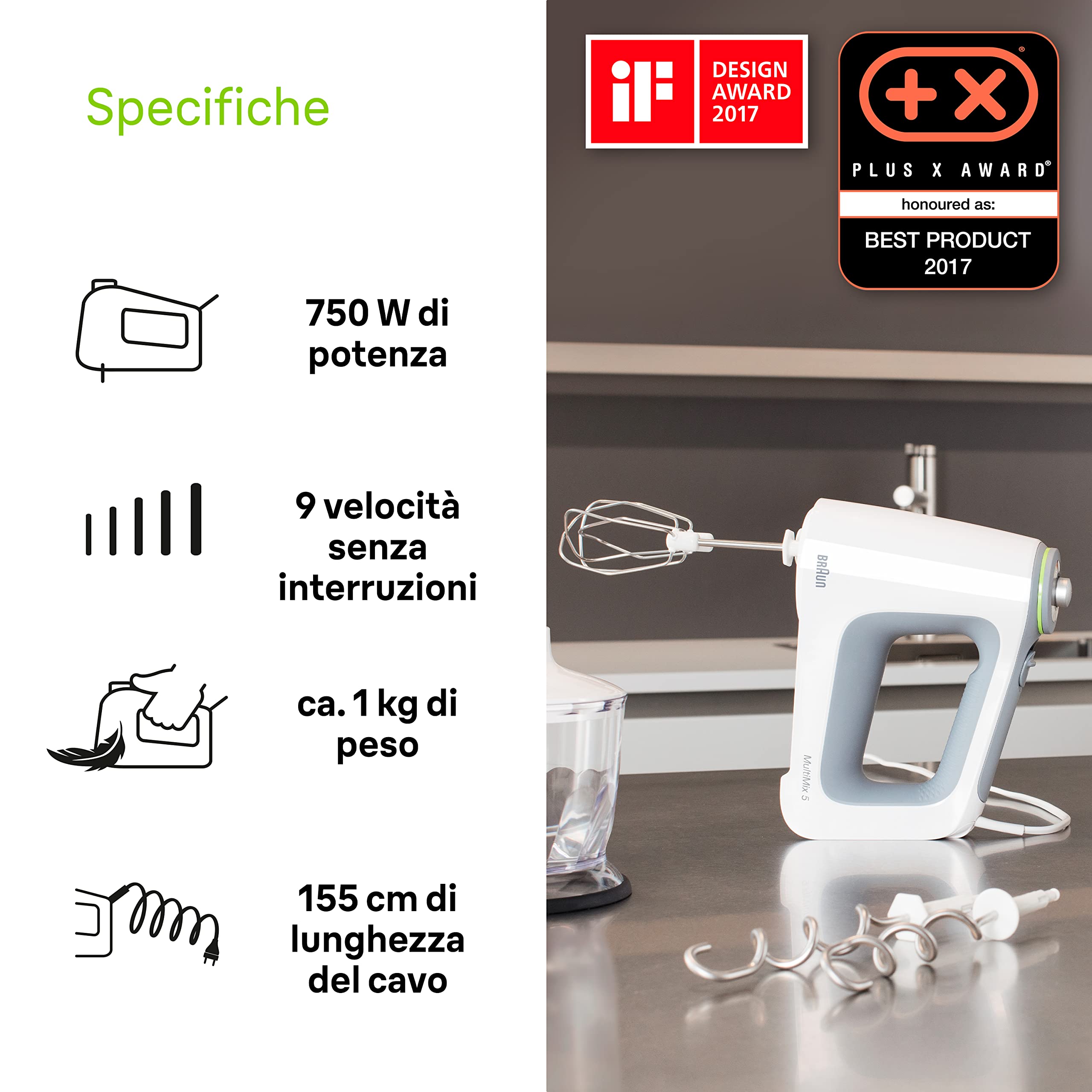 BRAUN HM 5137 V4 BATIDORA DE MANO 750 W GRIS, BLANCO