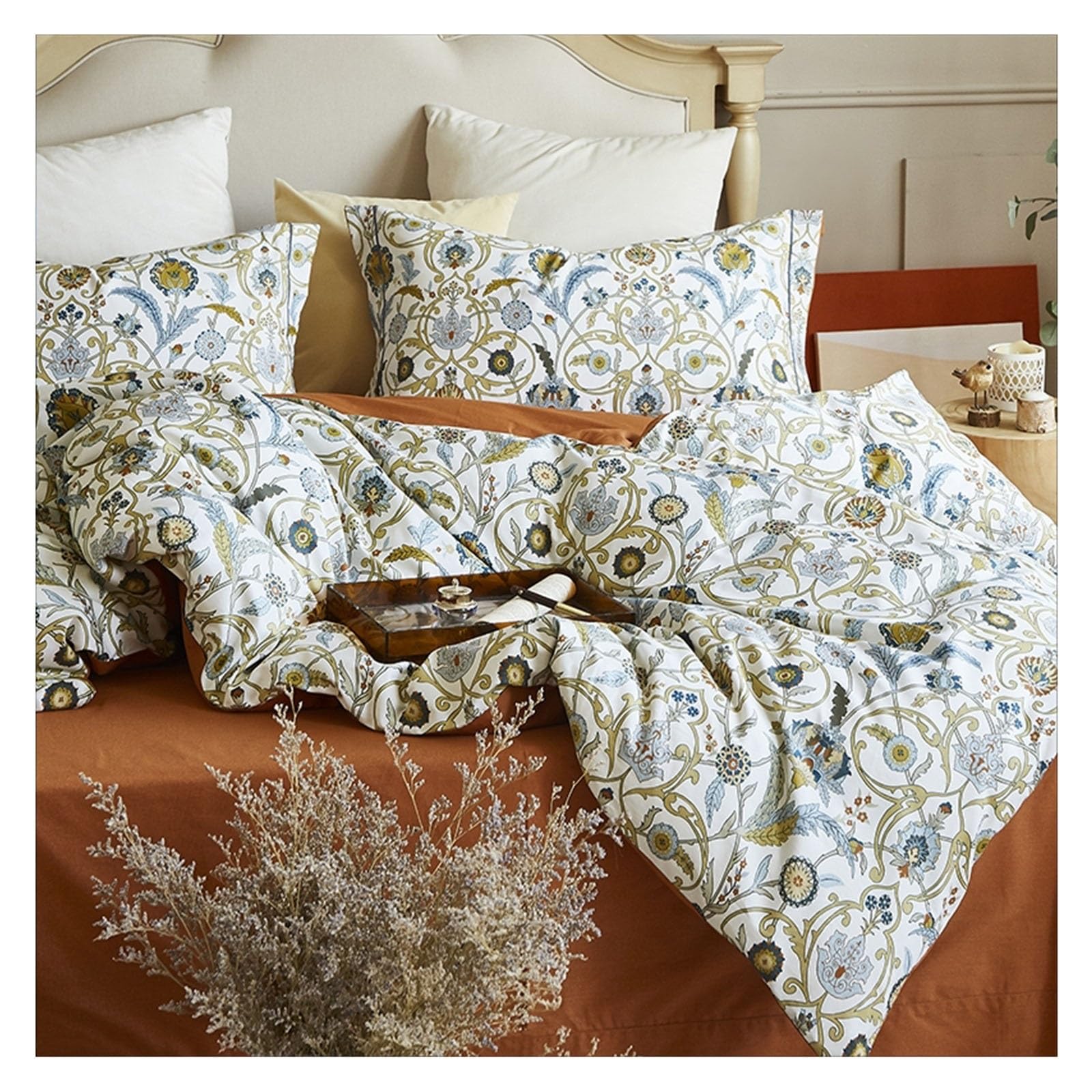 Housse de couette 100% coton parure de lit florale jaune de qualité supérieure