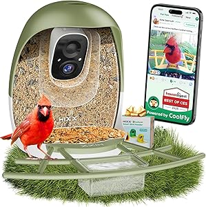 HIXX Smart Bird Feeder with Camera, AI Identify Birds & Auto Capture, 2K HD Live Camera Birdwatching with Color Night Vision for Bird Lovers Gifts (Forest Green) asin的图片