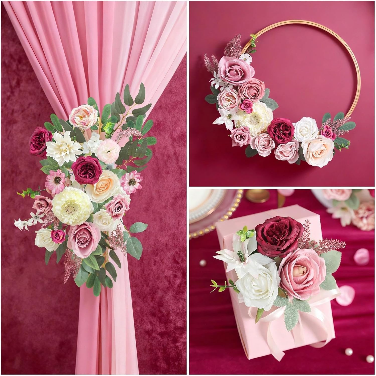 Artificial Flowers Box White Pink Silk Fake Roses with Stems for DIY Wedding Bridal Bouquets Floral Arrangement Table Centerpieces Cake Birthday Party Wreath Baby Shower Home Decor - Image 3