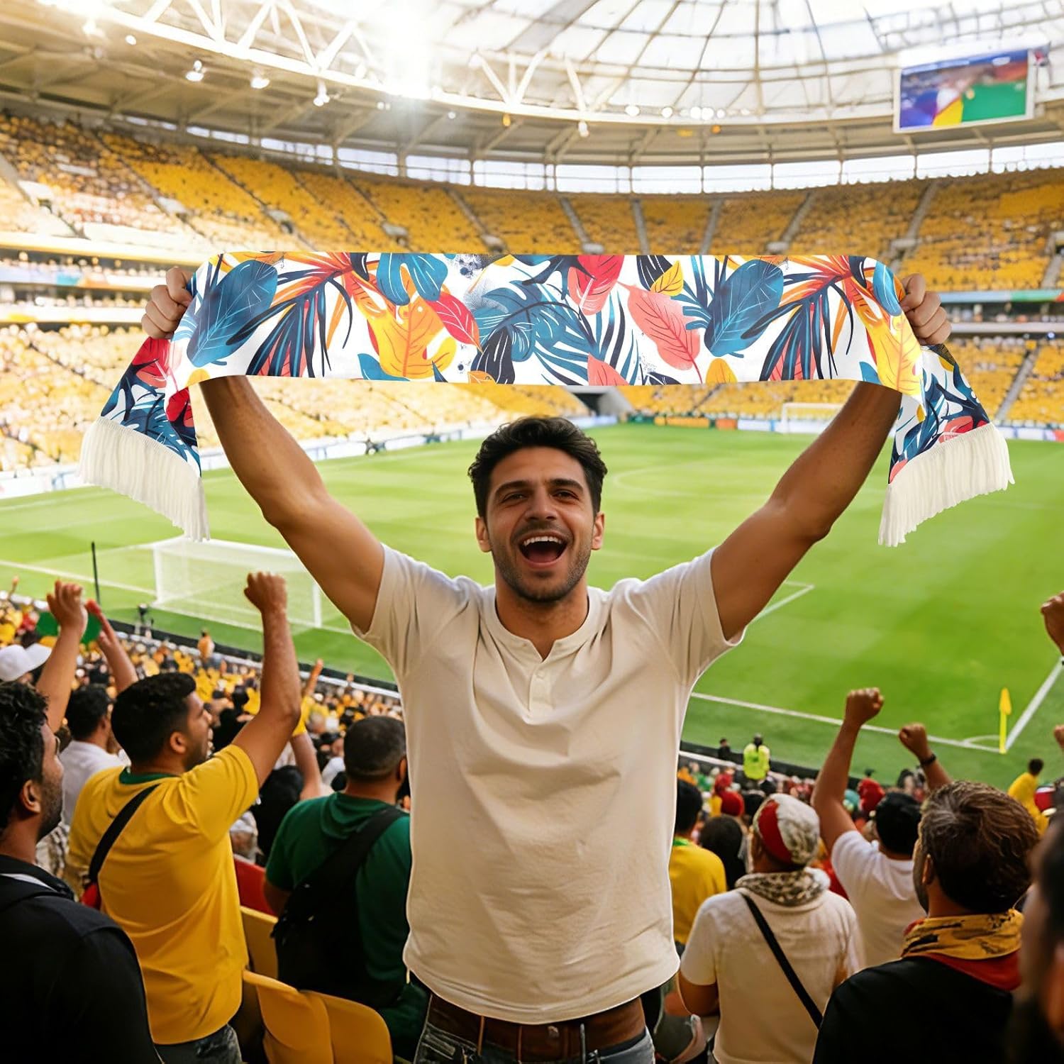 CHIFIGNO Abstract Tropical Leaves Sports Fan Scarf Towel, Soft Quick Dry Polyester Rally Towel for Soccer Fans, Cheering Sweat Wipe Scarf