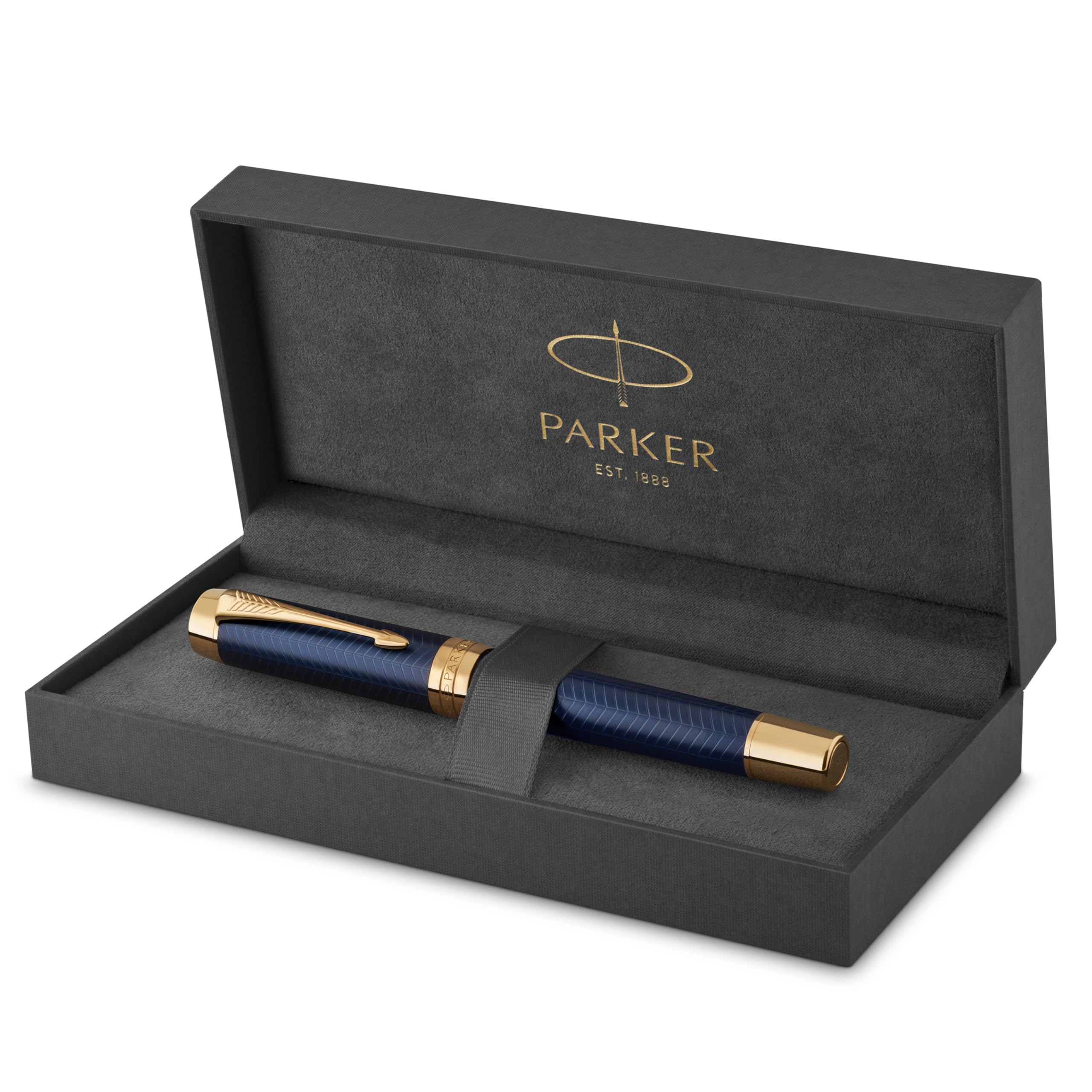 ParkerDuofold Centennial Fountain Pen, Prestige Blue Chevron, Medium Solid Gold Nib, Black Ink and Convertor (1931370)