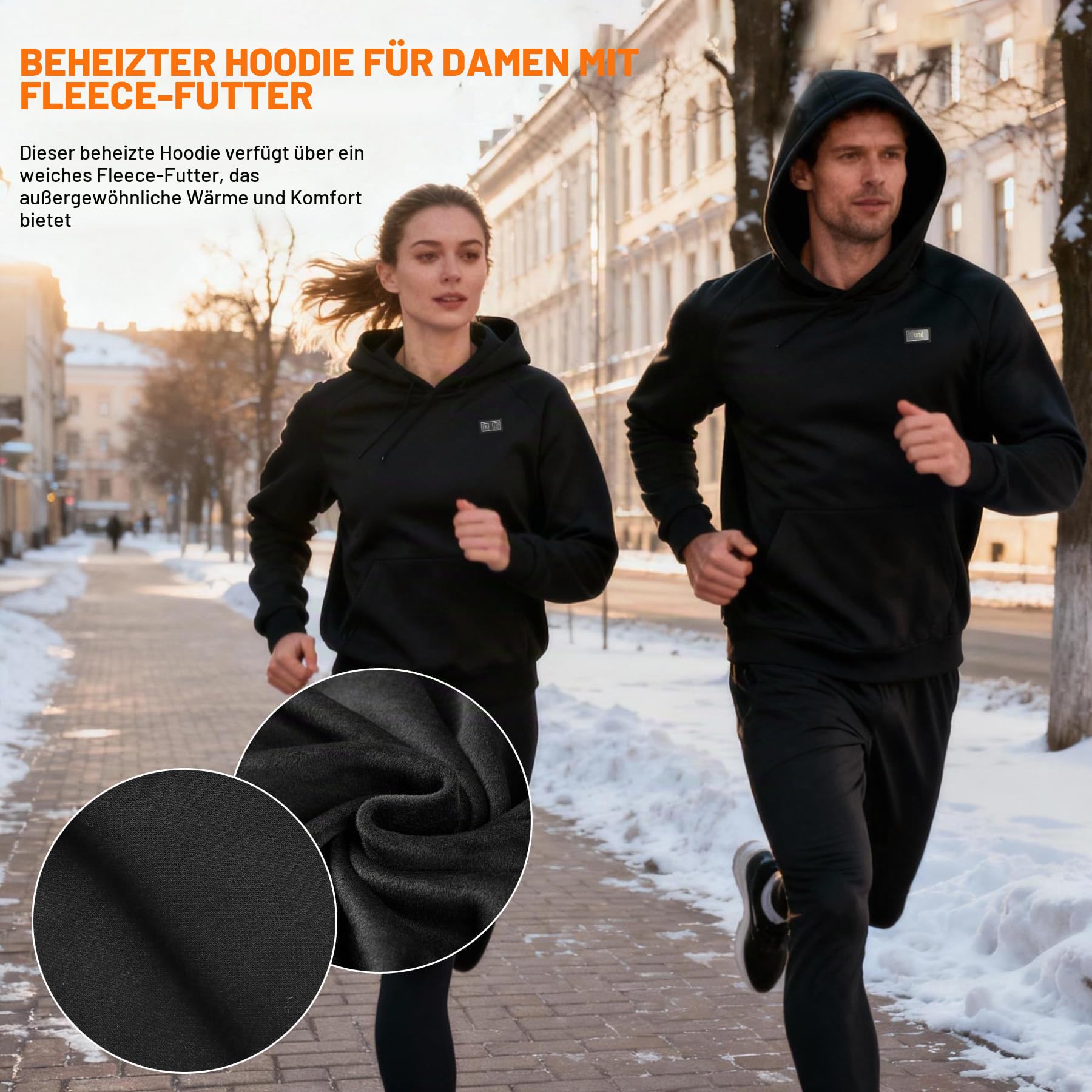 Beheizbarer Hoodie Damen Herren mit Fleecefutter 7,4 V 16000 mAh Akku, Beheizbare Pullover Beheizte Jacke für Skifahren Motorrad Camping, 3 Temperaturstufen 6 Heizzonen