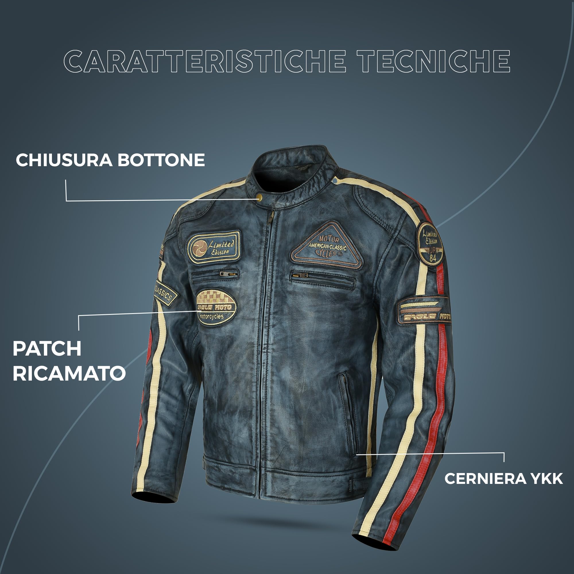 Generico Giubbotto Moto Uomo in Pelle di Agnello – Stile Café Racer & Custom Harley | Vintage Cerato a Mano con Protezioni CE