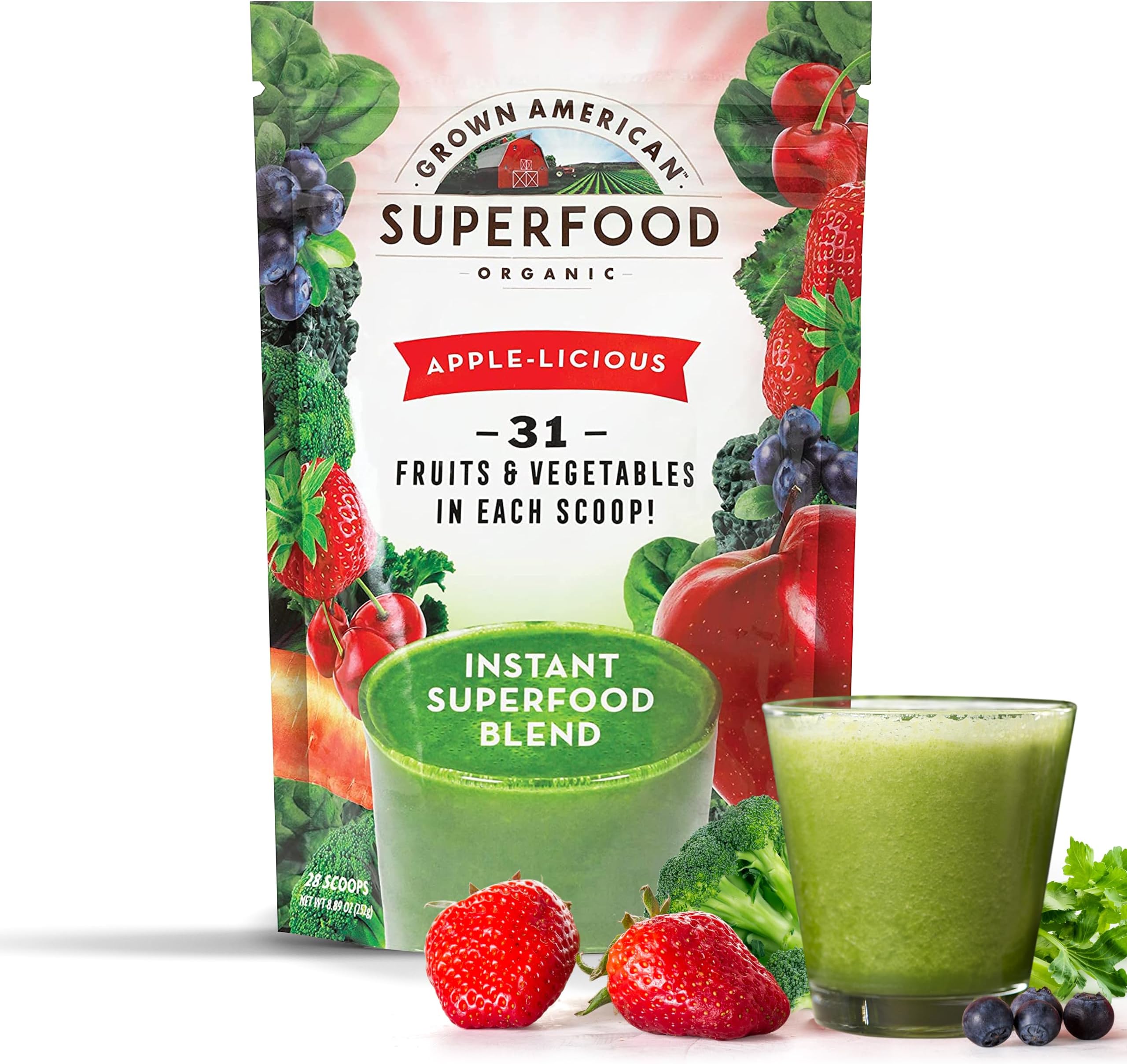 GA Grown American Superfood 31 Organic Whole Fruits And Vegetables Concentrated Green Powder Increase Energy And Performance Packed With Antioxidants 100% Certified Organic And Vegan Non-Gmo (1)