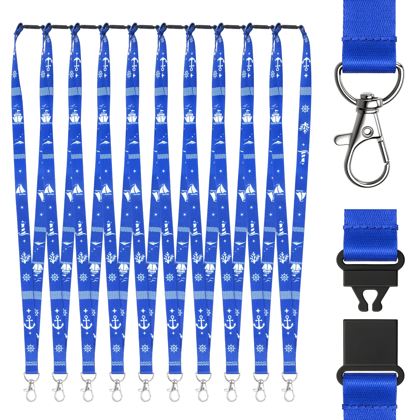 XHDA 10 Pcs Blue Cruise Ship Lanyards Breakaway Safety Lanyard for Neck