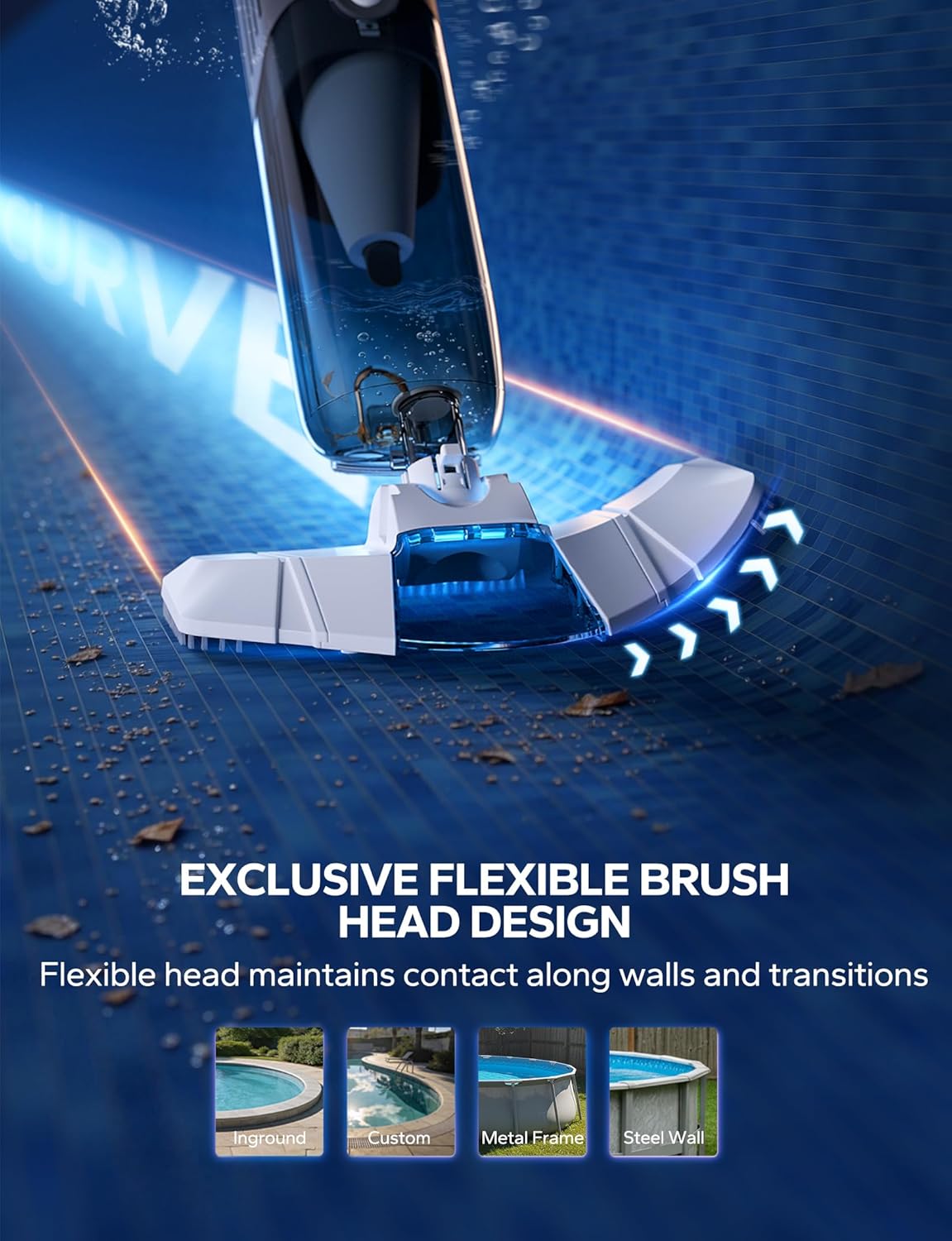 [Patent] POOLHACKER Cordless Handheld Pool Vacuum for Above Ground Pool & Inground Pools, Pool Vacuum Cleaner Flexible Head for Curved, 18.5 GPM Strong Suction, 1-Click Debris Emptying, Rechargeable