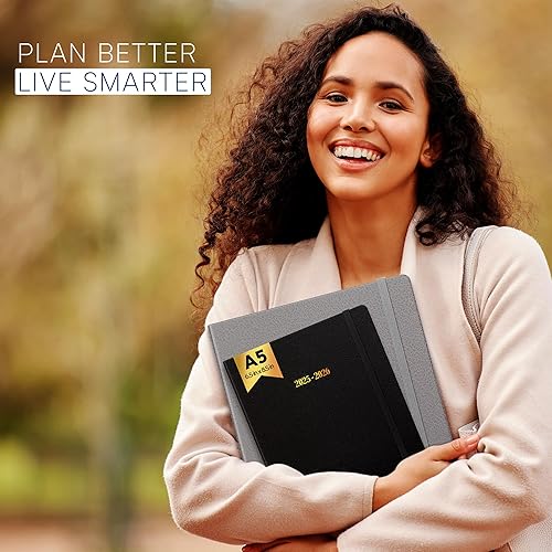 Miniatura 9 de Ensight Agenda de cuero de tapa dura 2025-2026, semanal y mensual, 6.5 x 8.5 pulgadas, planificador académico, personal o estudiante, soporte para