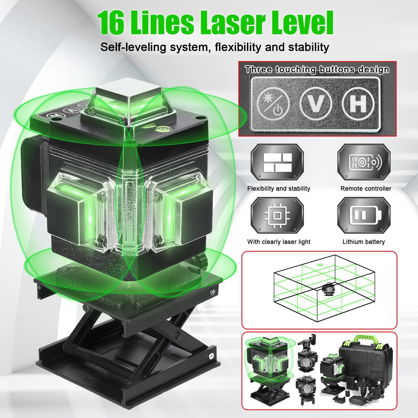 Láser de Nivel 4x360° 16 Líneas ±3° Recargable