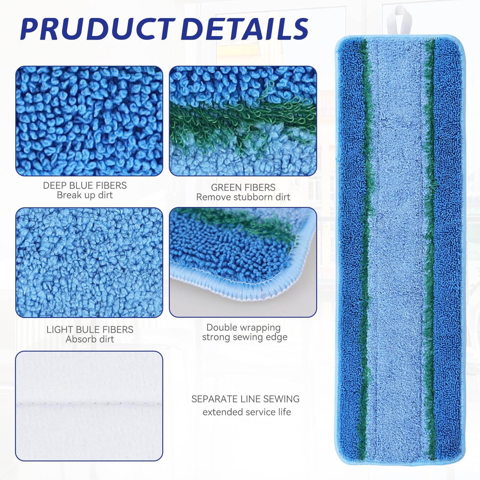 Lot de 12 tampons de rechange en microfibre pour balai Rubbermaid Commercial de 45,7 cm, serpillère de 43,2 cm, système de nettoyage commercial réutilisable humide et sec, tête de recharge de 45,7 cm,