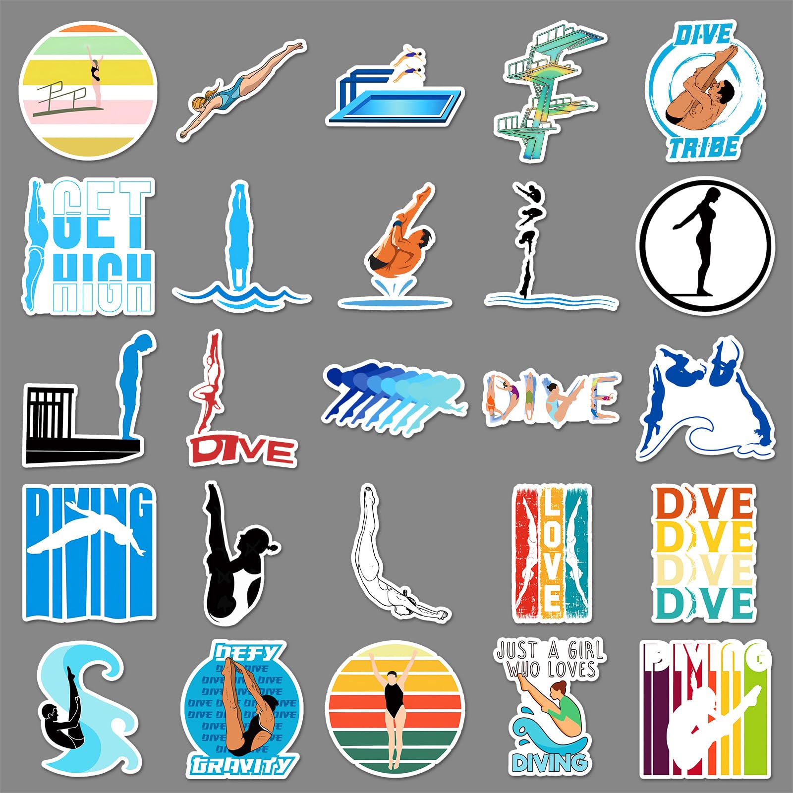 50PCS Diving Waterproof Stickers,Aquatic Swimming Decal for Children Teens Adults Girl Boys Decoration Water Bottle Scrapbook Refrigerator Luggage Computer Phone Skateboard Bike Helmet - Image 2