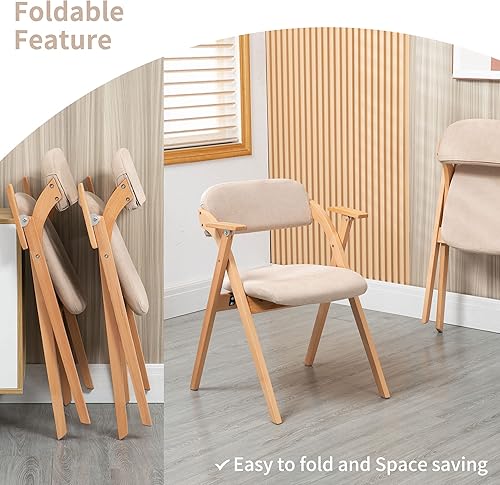 Miniatura 7 de HOMEFUN Sillas plegables con reposabrazos, sillas de comedor apilables de madera con asientos acolchados, juego de 2 sillas adicionales plegables