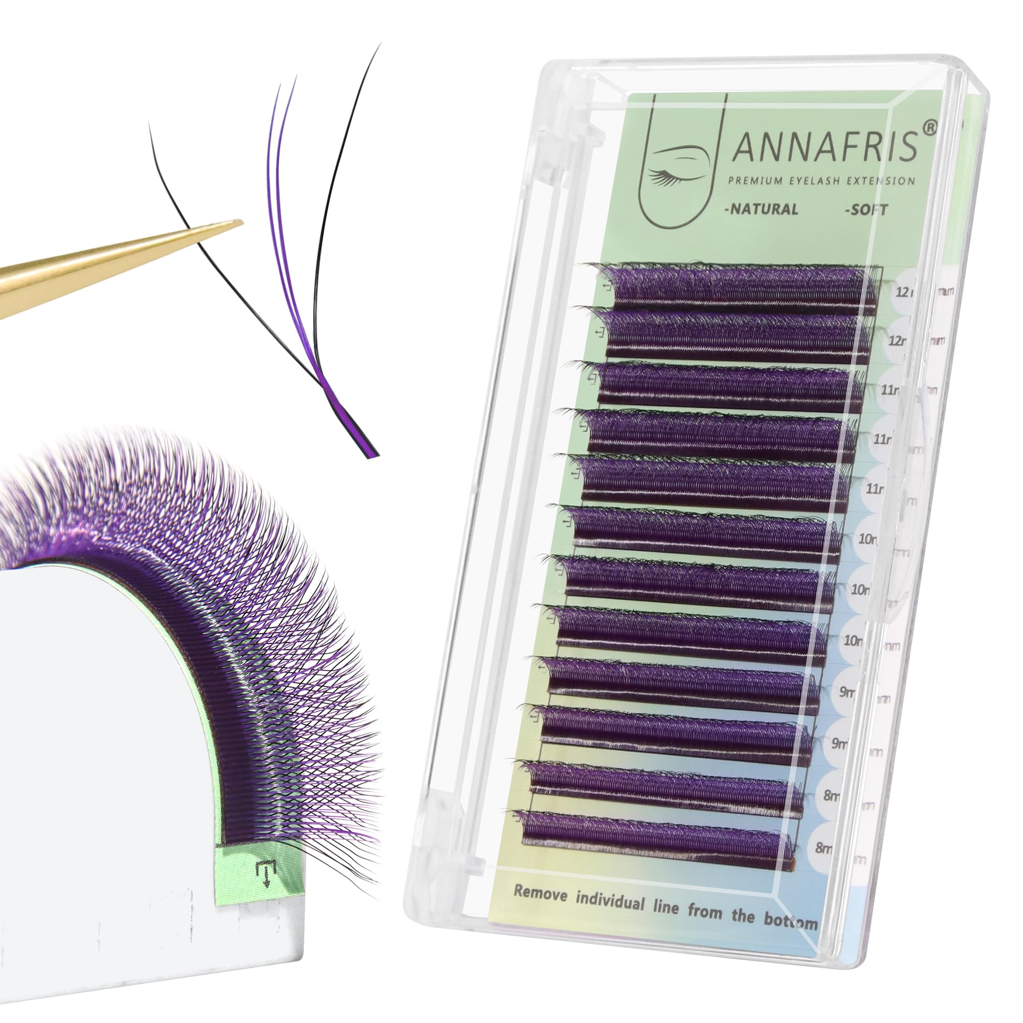 ANNAFRIS Eyelash Extension 3D W 0.07 D 8-12mm Mix Colorful Lash Extension Premade Fan W Lash Volume Eyelashes Triple Tips(3D+Purple 0.07D 8-12mm)