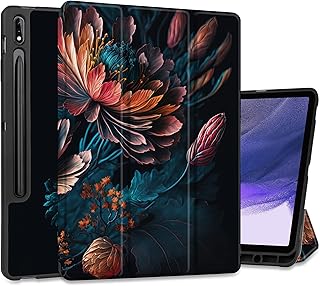 MEEgoodo Case for Samsung Galaxy Tab S8 Plus 2022/S7 FE 2021/S7 Plus 2020 12.4 inch Cover with S Pen Holder, Tablet Cases with Leather Folding Stand + Soft TPU Back Shell+Auto Wake/Sleep,Bunch Flowers