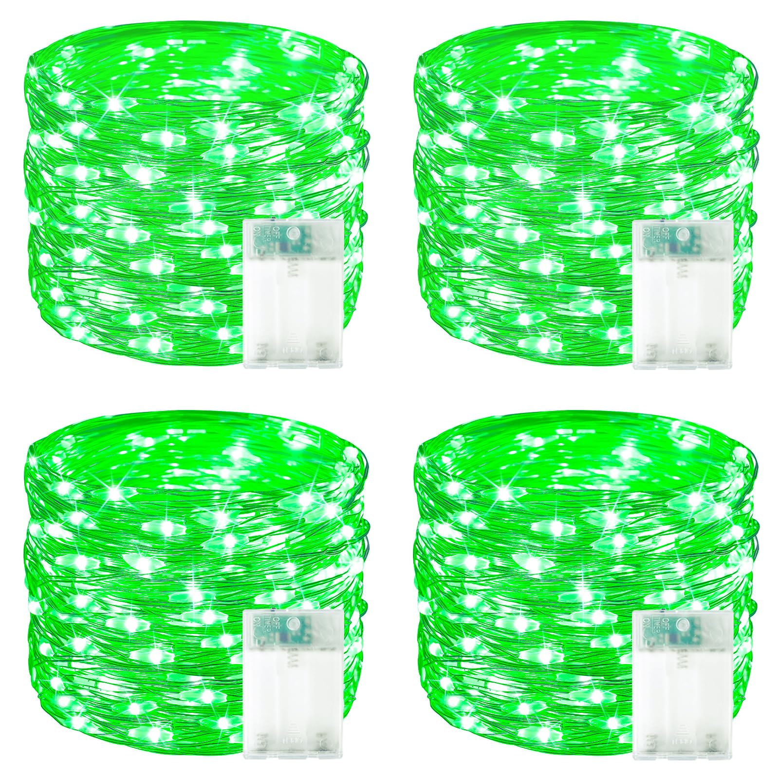 Paquete de 4 luces LED de 20 pies con 60 luces LED para el día de San Patricio con temporizador, cadena de luces impermeables para exteriores e interiores, luces parpadeantes para dormitorio, Navidad