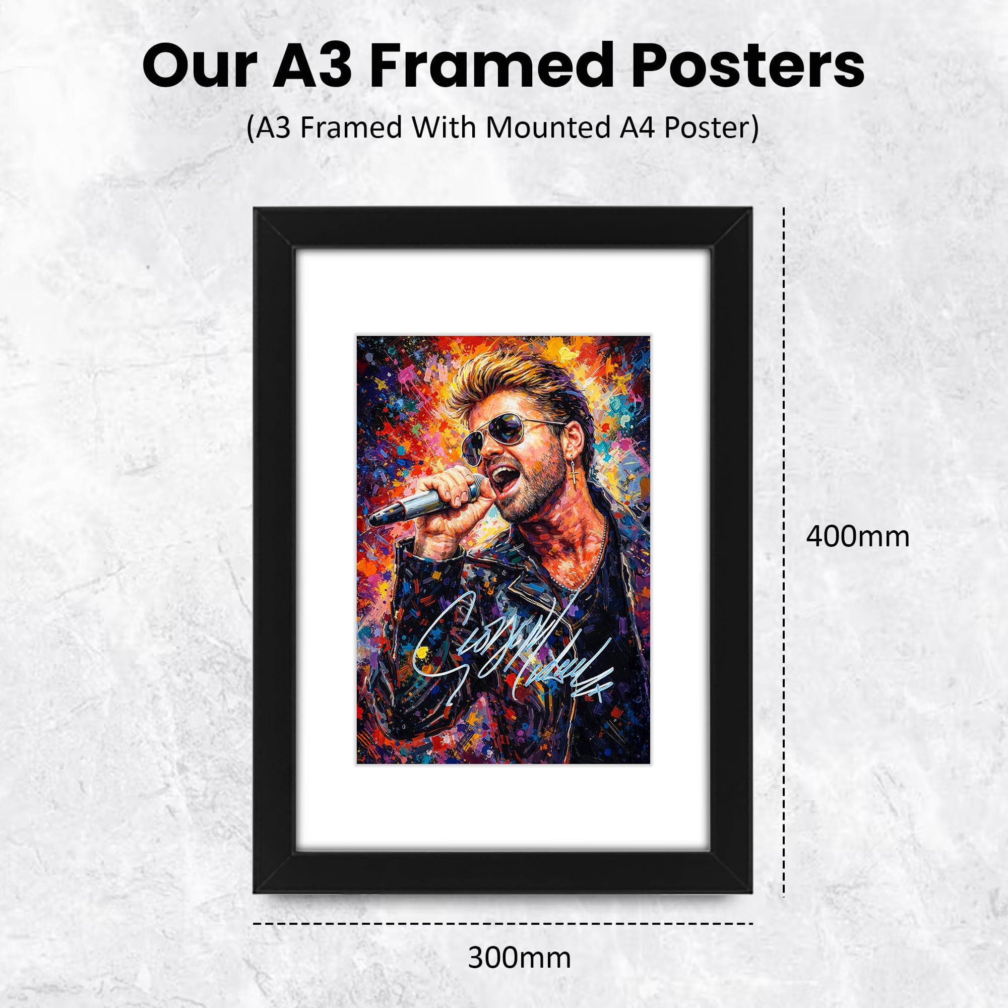Poster con stampa autografata da George Michael, edizione limitata, idea regalo per fan degli autografi, da collezione, in stile artistico, merchandising artistico da parete (A3 incorniciato con