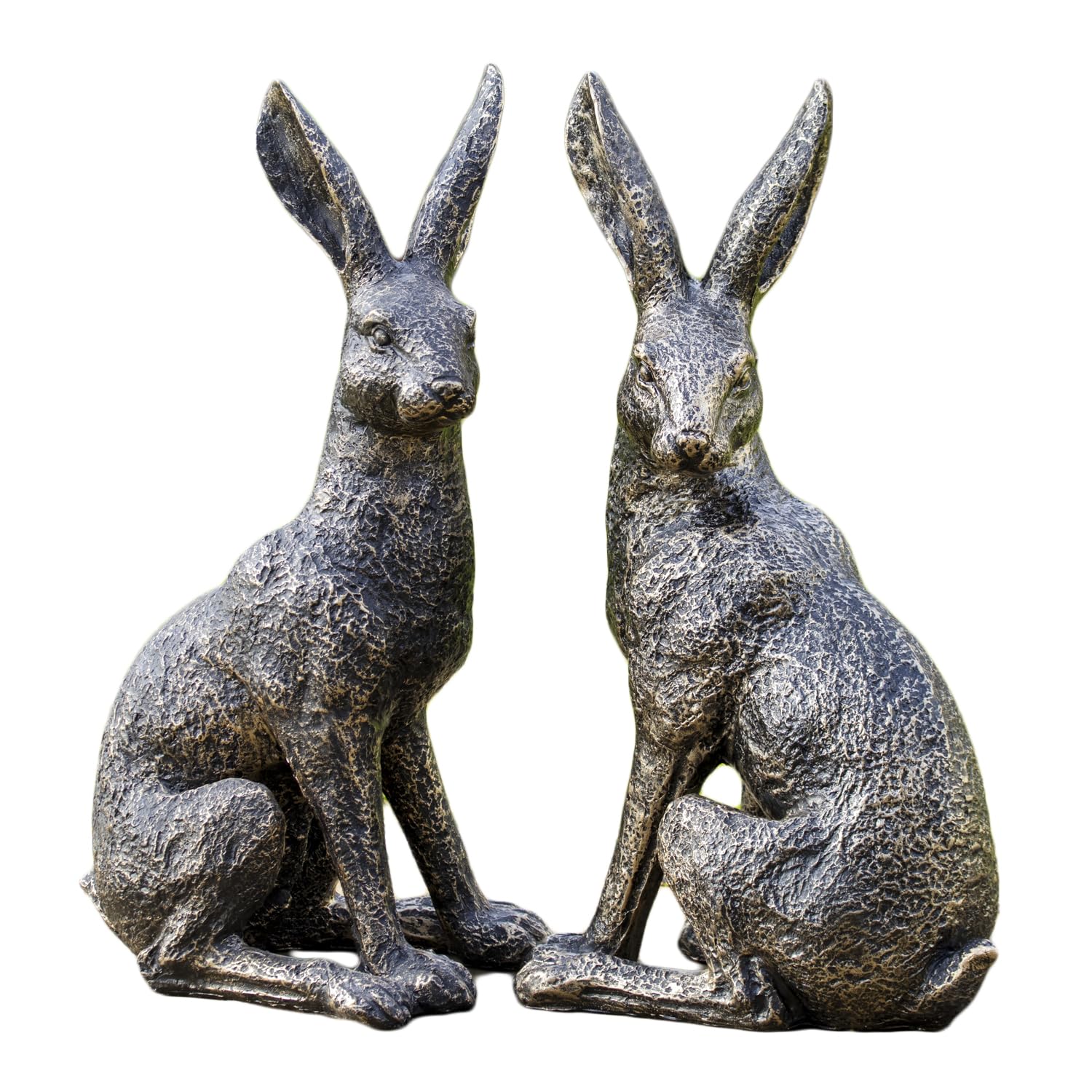 Darthome Gold Aged March Hare Garden Ornaments, Set Of 2, Resin Outdoor Animal Statues, 43Cm Height, Weather Resistant