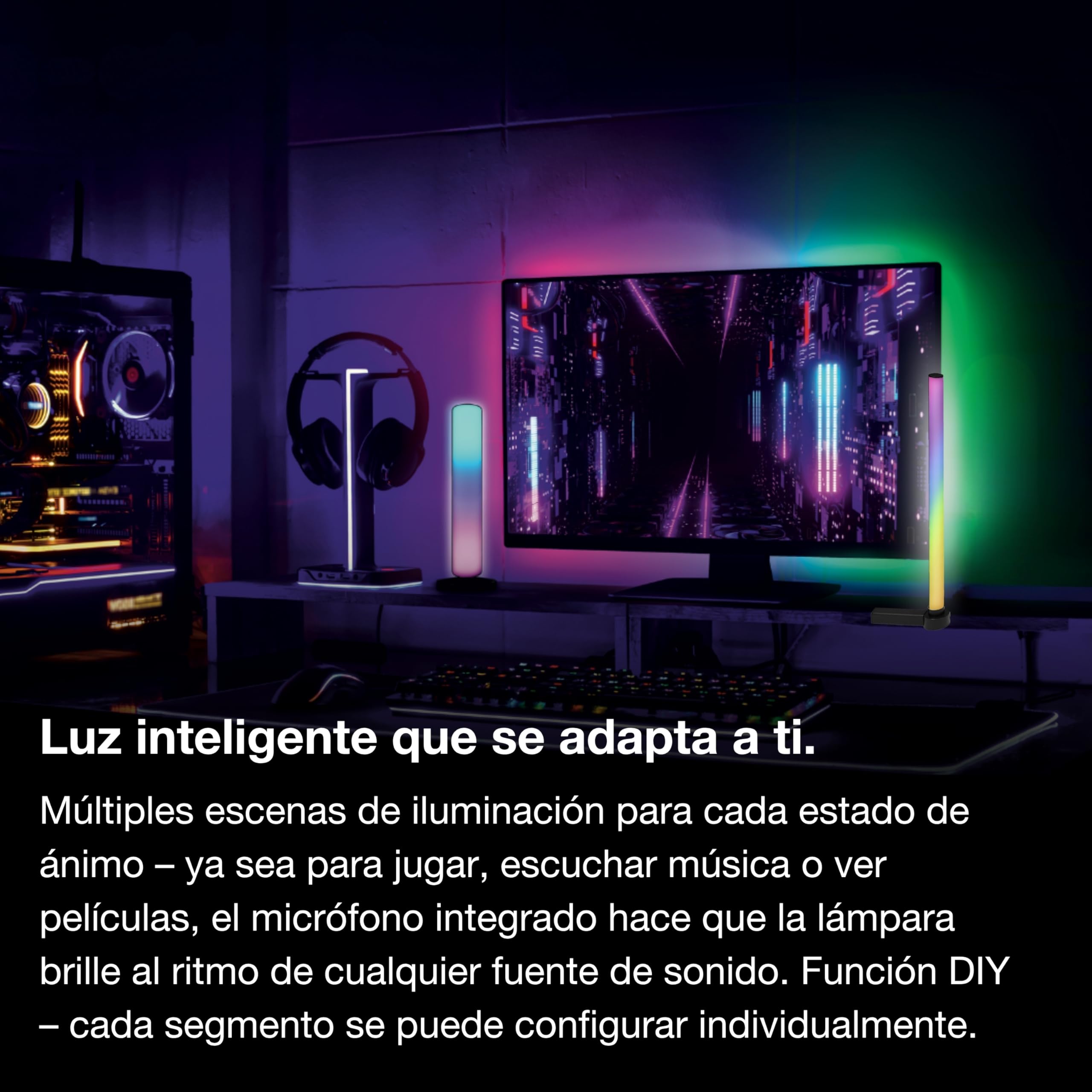 OSRAM SMART lámpara de mesa inteligente y moderna para iluminación indirecta, con tecnología WiFi, Magic RGB, regulable, negro, aluminio, fuente de luz no sustituible