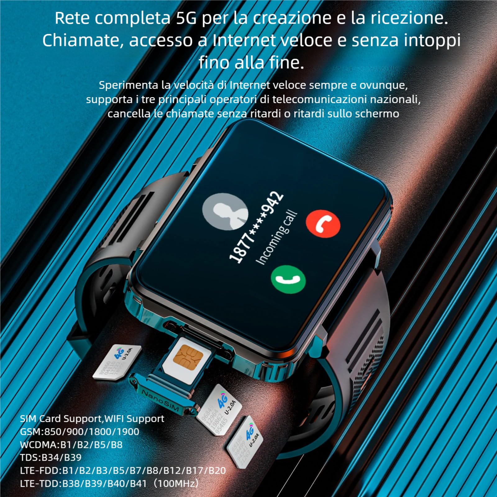 LOKMAT Montre intelligente 4G 6 Go + 128 Go Android Appel téléphonique Téléphone Téléphone Grand écran 2,4" Montre de sport 1500 mAh Double Caméra WiFi Bluetooth GPS Montre intelligente pour homme