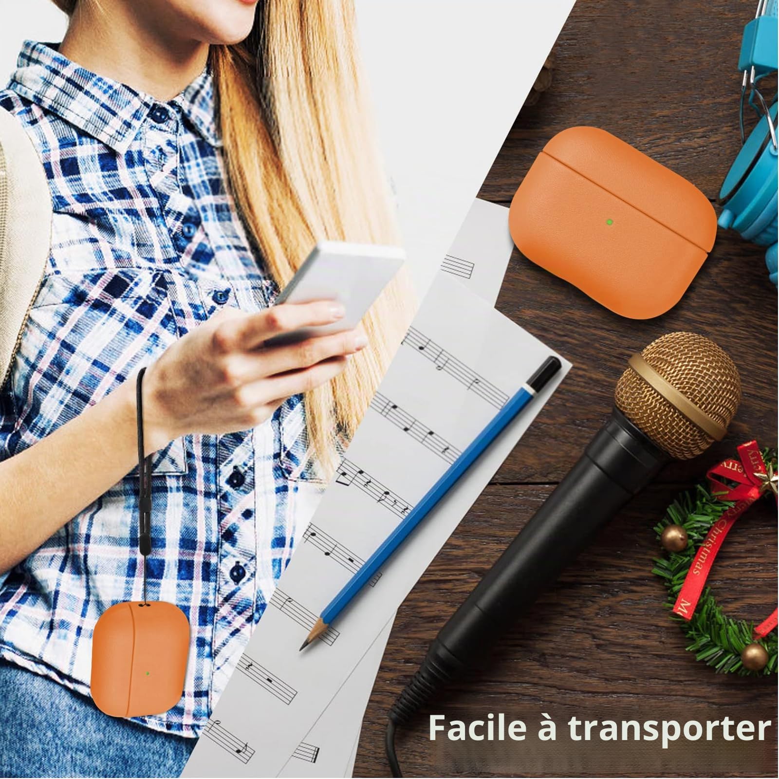 Coque TPU AirPods Pro 3ème Génération Housse Protection Apple avec Dragonne Orange