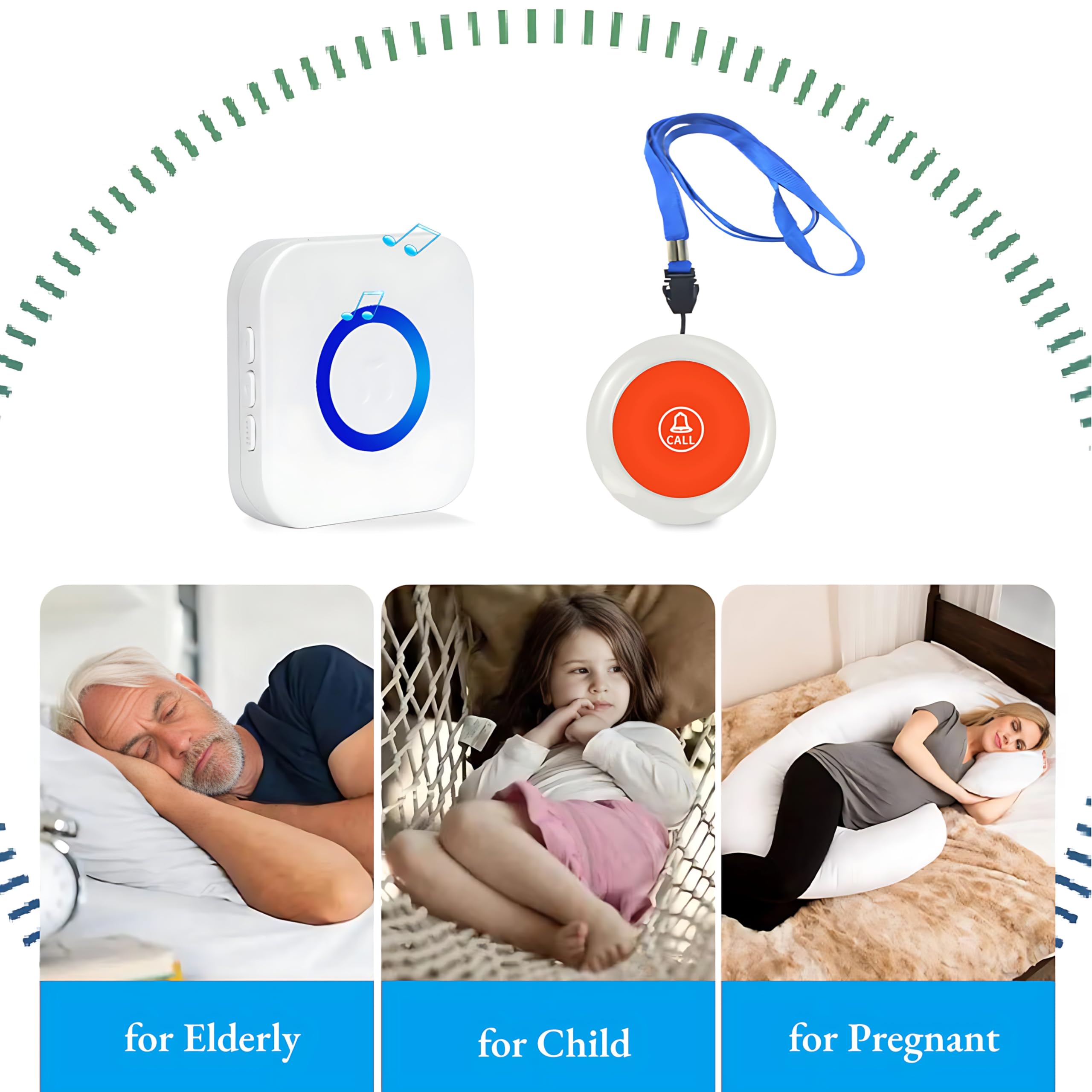 Téléavertisseur sans Fil pour Soignant Système D'appel Un à Un 1 Boutons/émetteurs D'appel SOS 1 Récepteurs Système pour la Maison/Personnel 330 M / 1082,68 Pieds